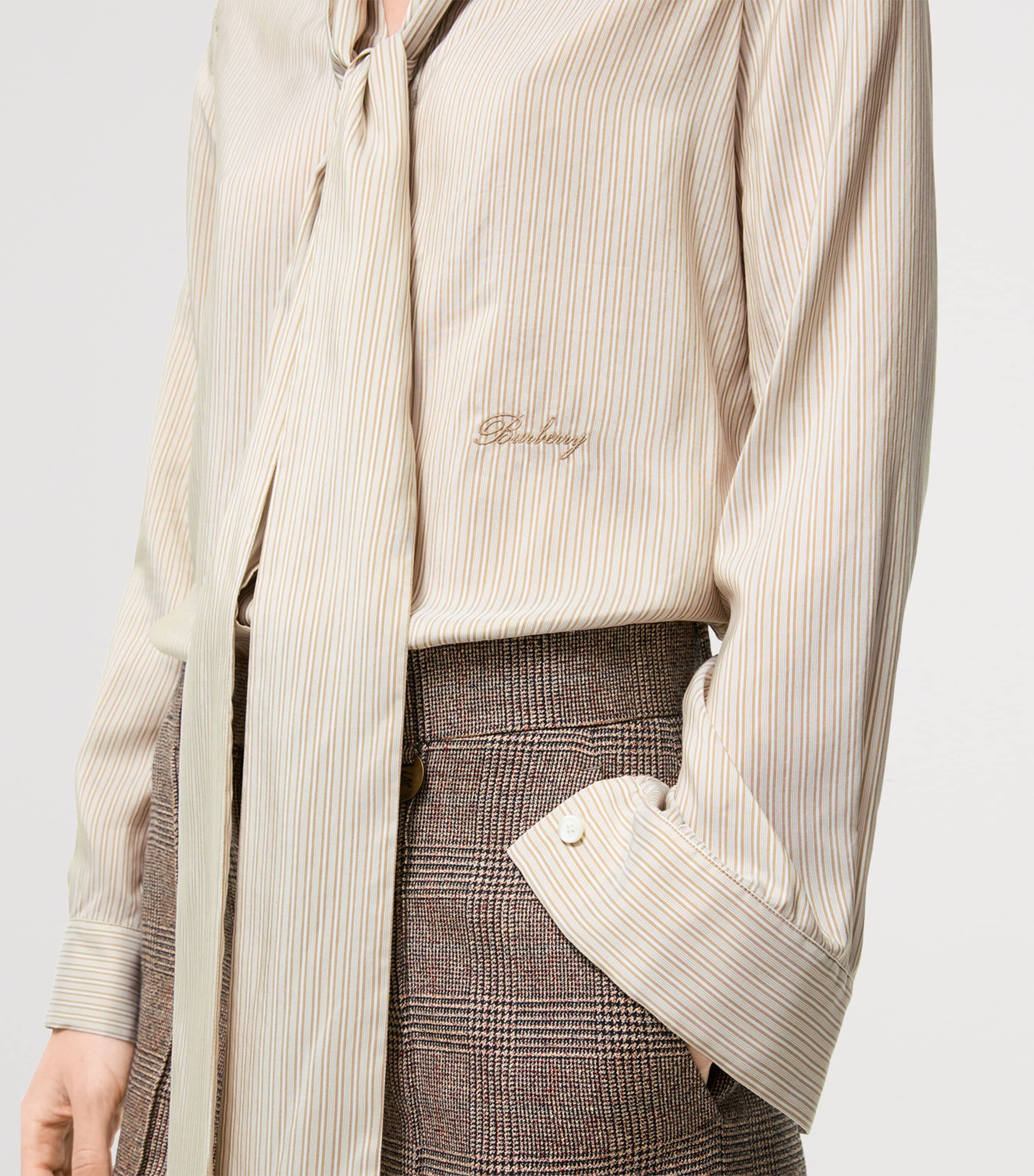 Burberry Womens Silk Stripe Scarf Blouse Dune Beigeck Wht St Image 3