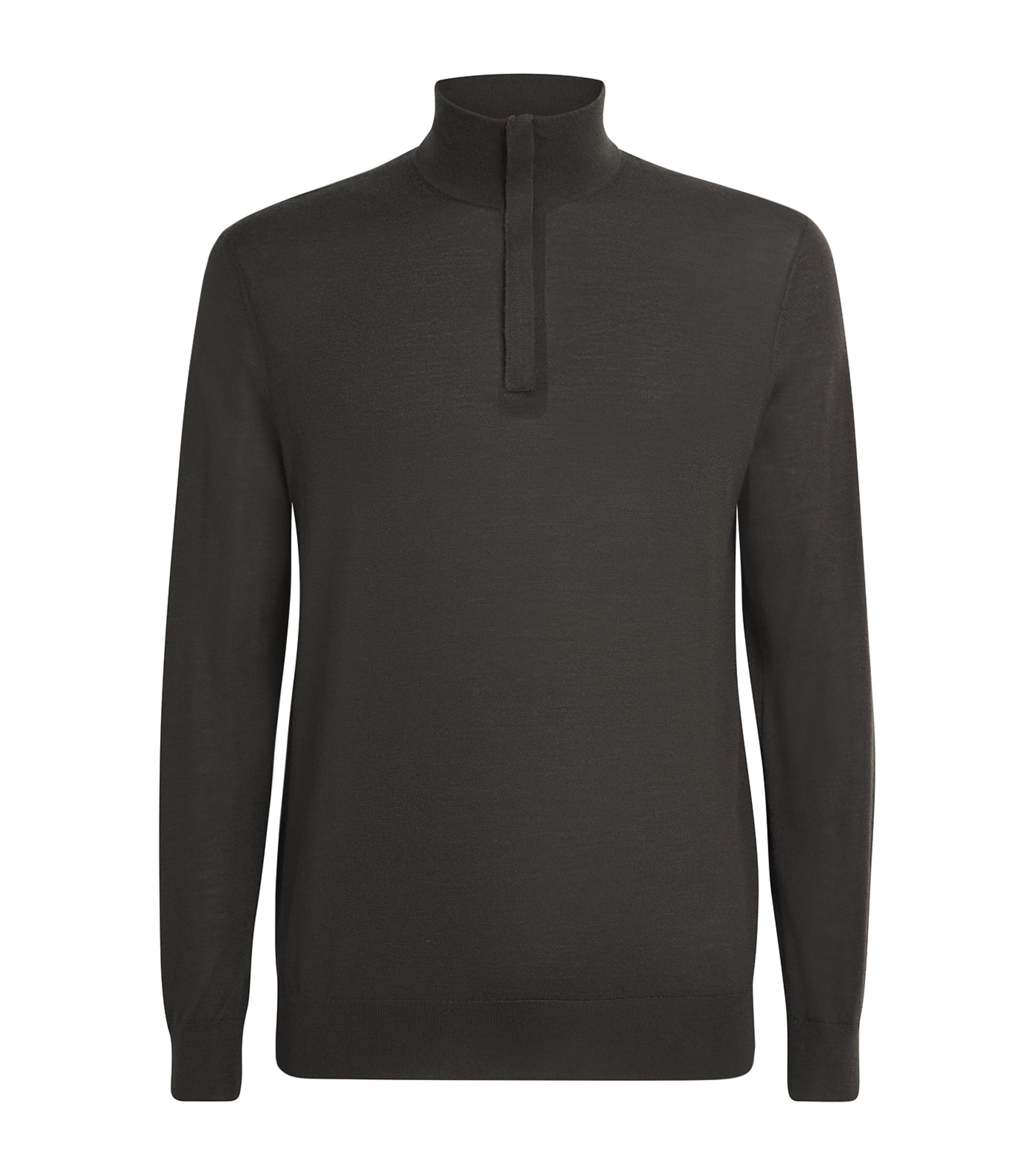 N.Peal Mens Cashmere-Silk Regent Quarter-Zip Sweater Arabica Khaki Image 1