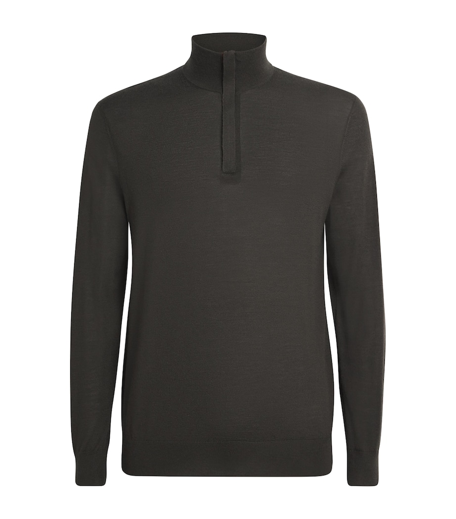 N.Peal Mens Cashmere-Silk Regent Quarter-Zip Sweater Arabica Khaki Image 1