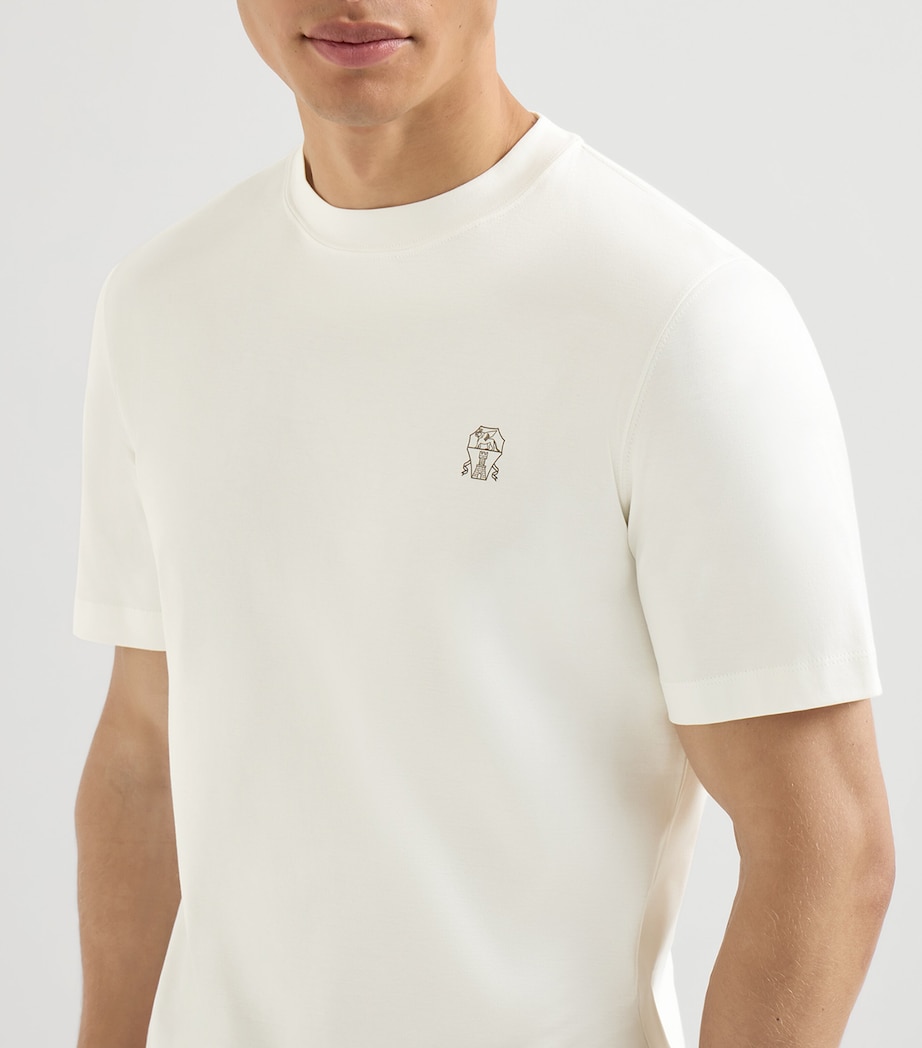 Brunello Cucinelli Mens Cotton Logo T-Shirt White+brown Image 6