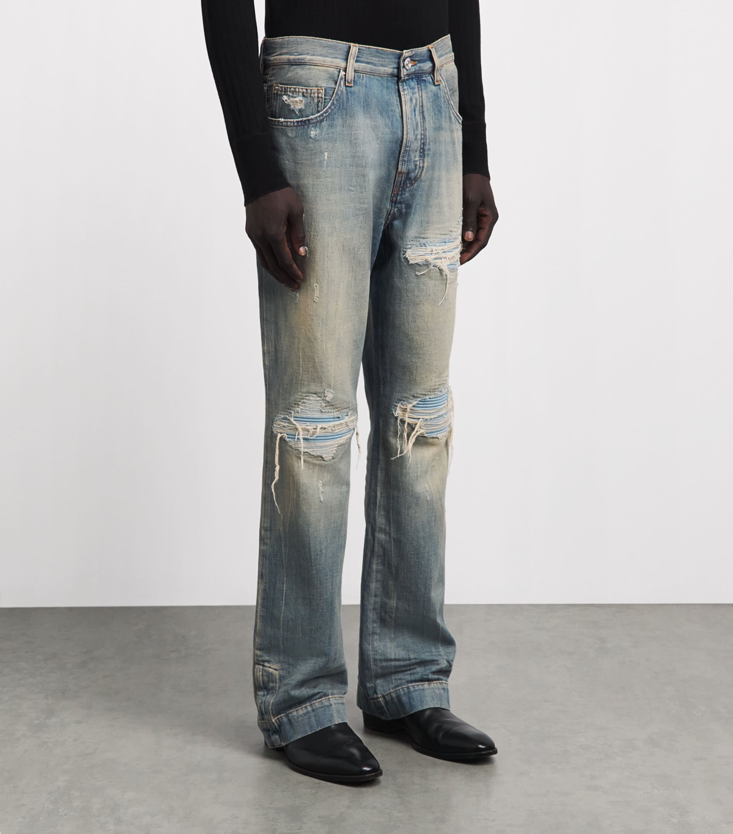 AMIRI Mens Ripped Repair MX1 Straight Jeans Laurel Fade Image 4