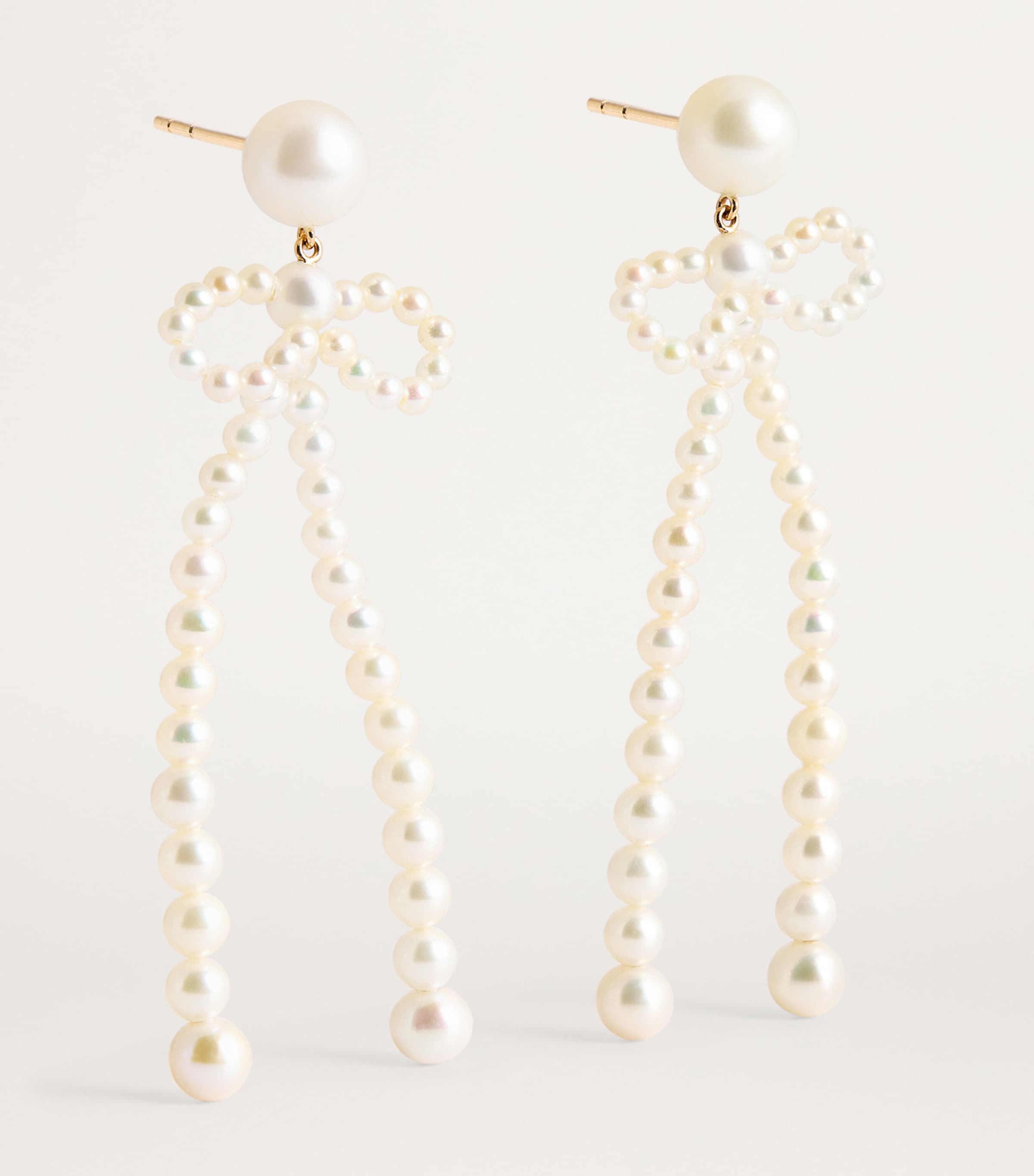 Yellow Gold and Freshwater Pearl Bow Rosette Earrings YELLOW GOLD Image 3