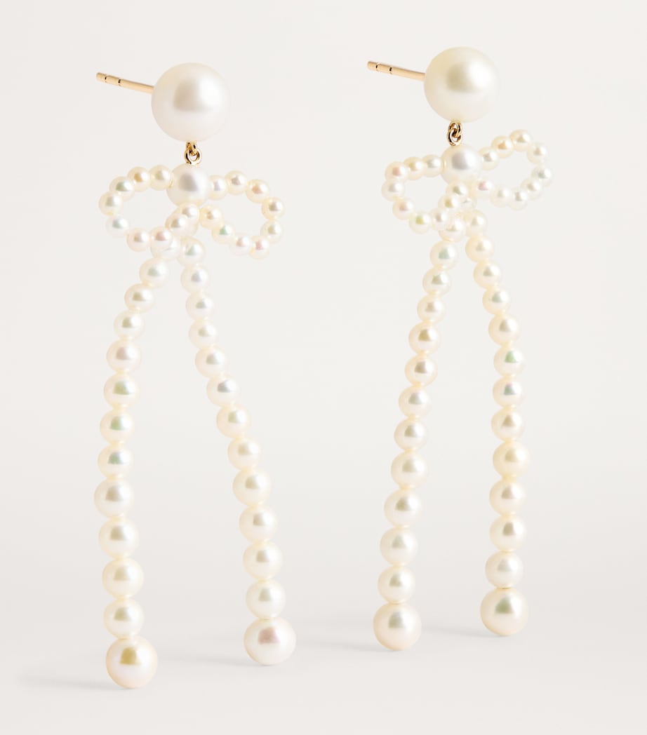 Yellow Gold and Freshwater Pearl Bow Rosette Earrings YELLOW GOLD Image 3