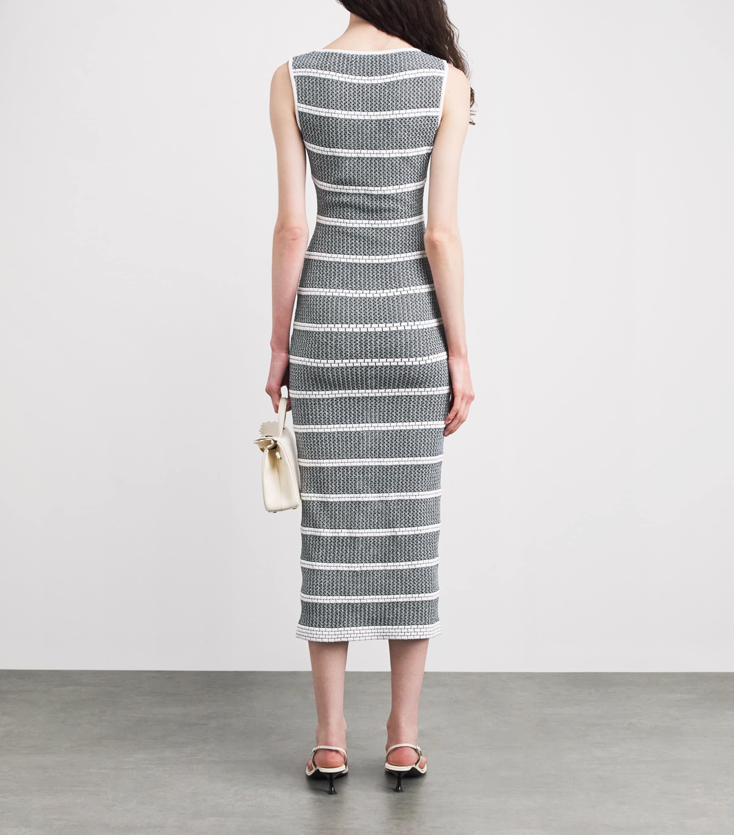 VALENTI Womens Knit Stripe Maxi Dress White Blue Image 5