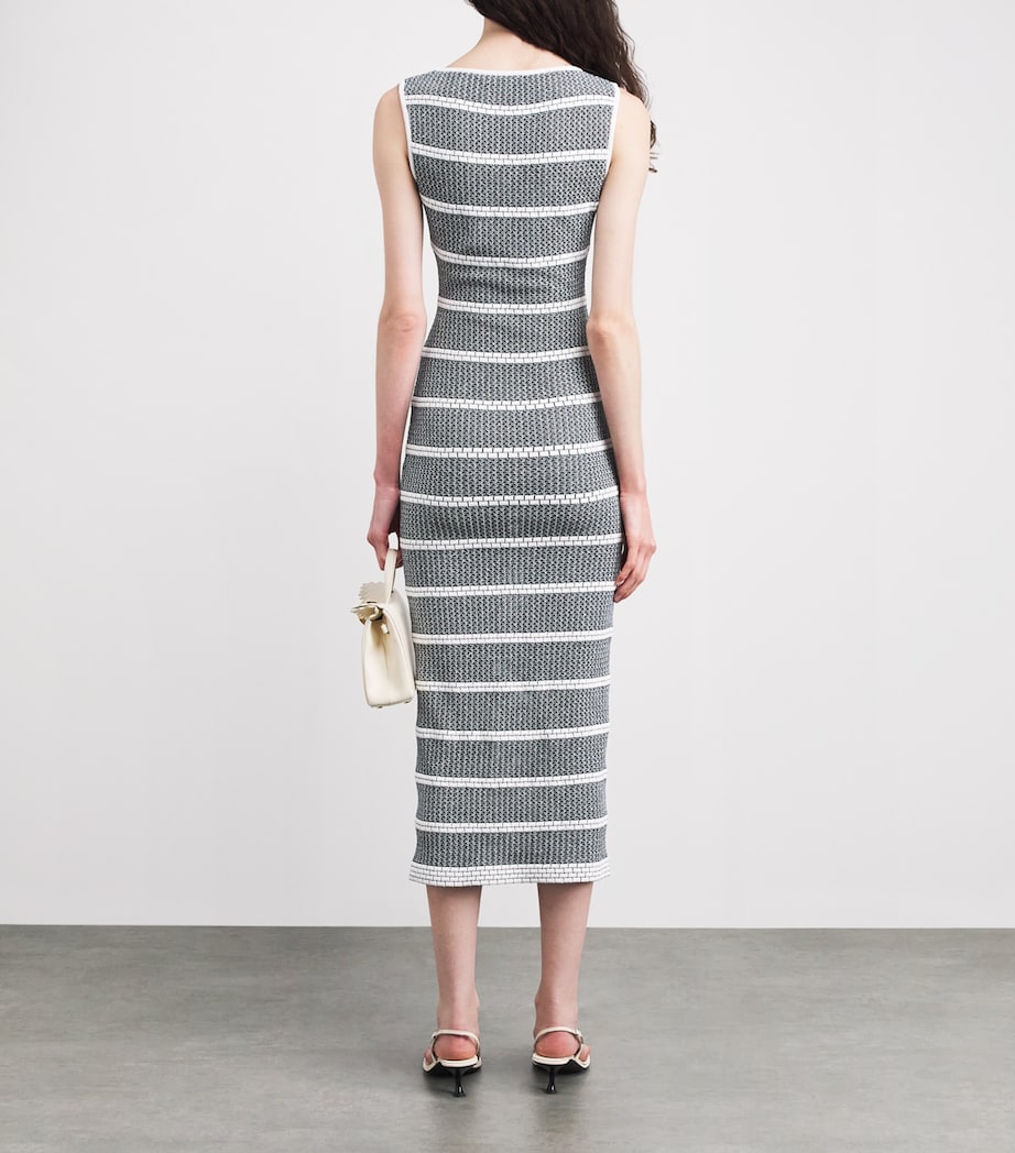 VALENTI Womens Knit Stripe Maxi Dress White Blue Image 5