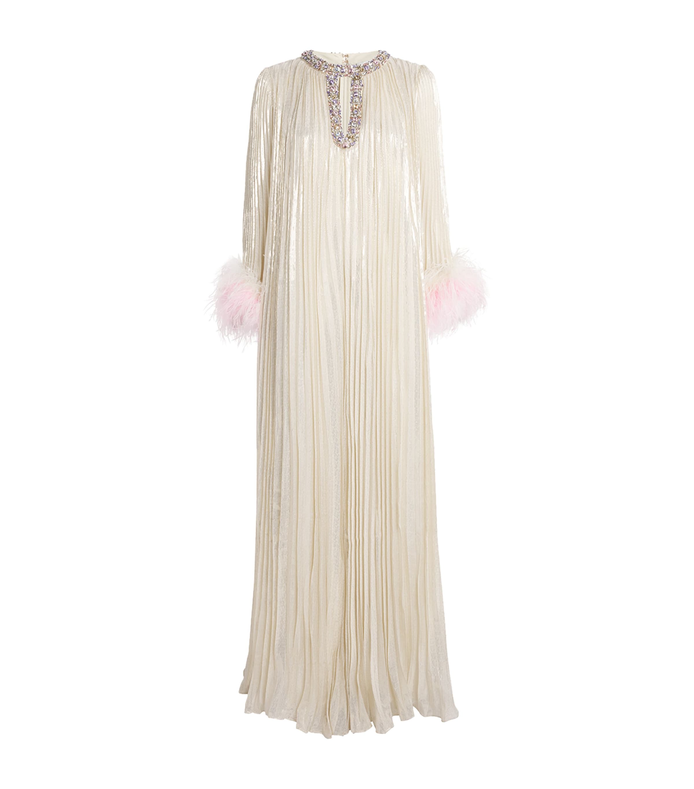 Silk-Blend Feather-Trim Maxi Dress CHAMPAGNE Image 1