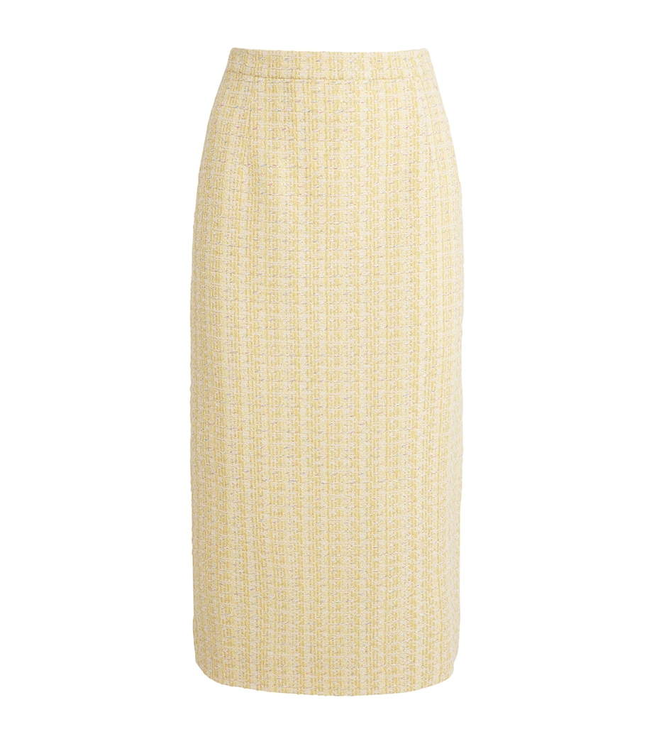 Alessandra Rich Womens Tweed Sequin-Embellished Midi Skirt Yellow Whit Image 1