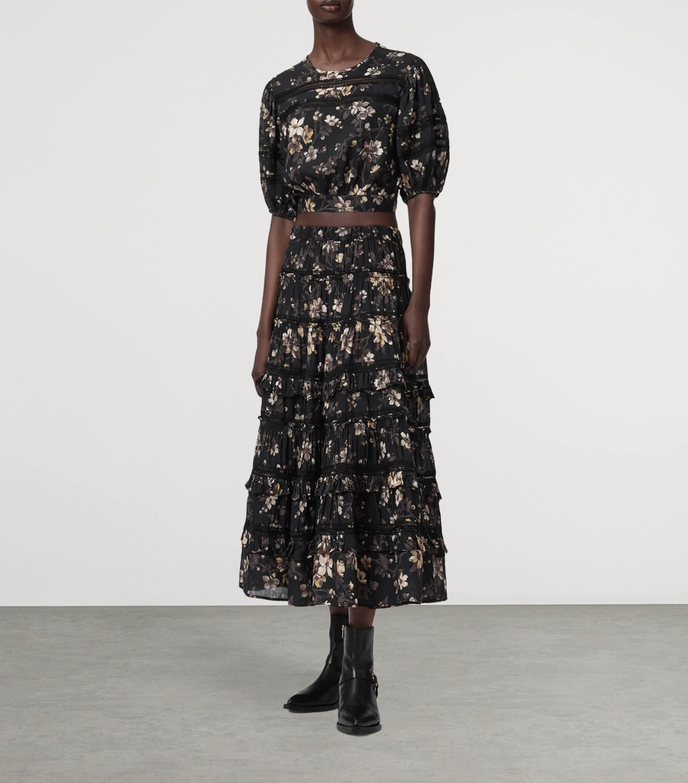 AllSaints Womens Floral Print Peony Top Vine Black Image 2