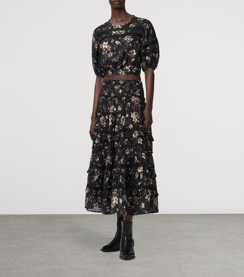 AllSaints Womens Floral Print Peony Top Vine Black Image 2