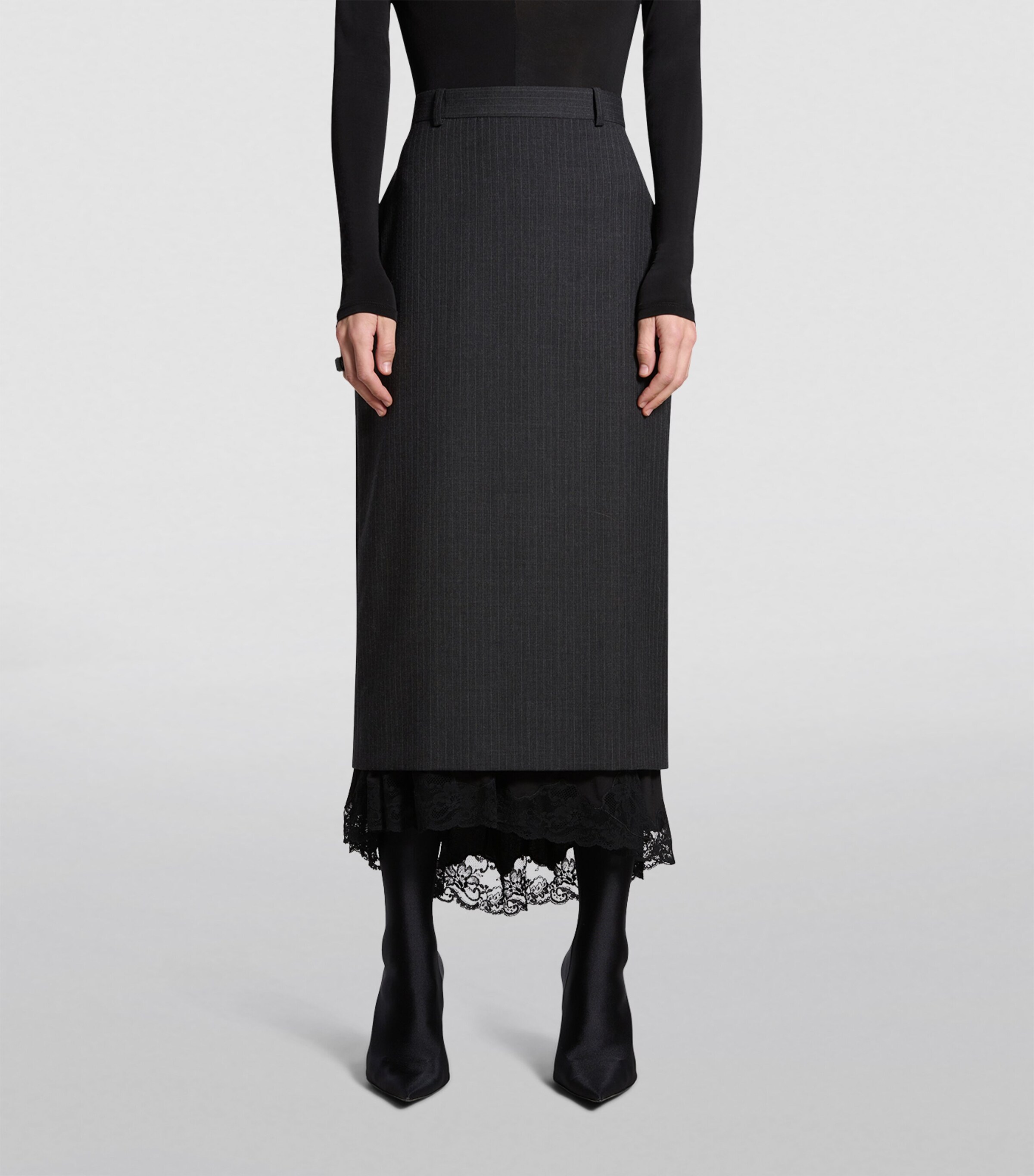 Balenciaga Womens Lace-Trim Pinstripe Pencil Skirt Image 6