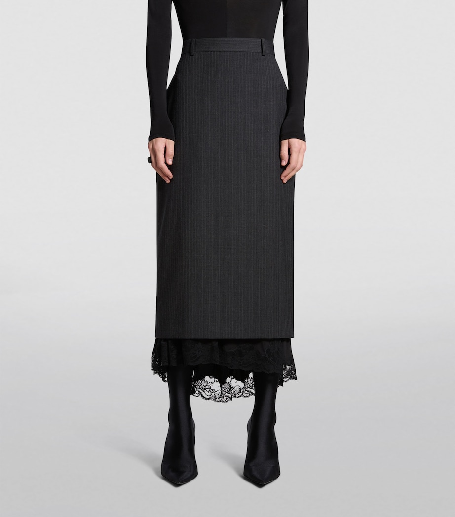 Balenciaga Womens Lace-Trim Pinstripe Pencil Skirt Image 6