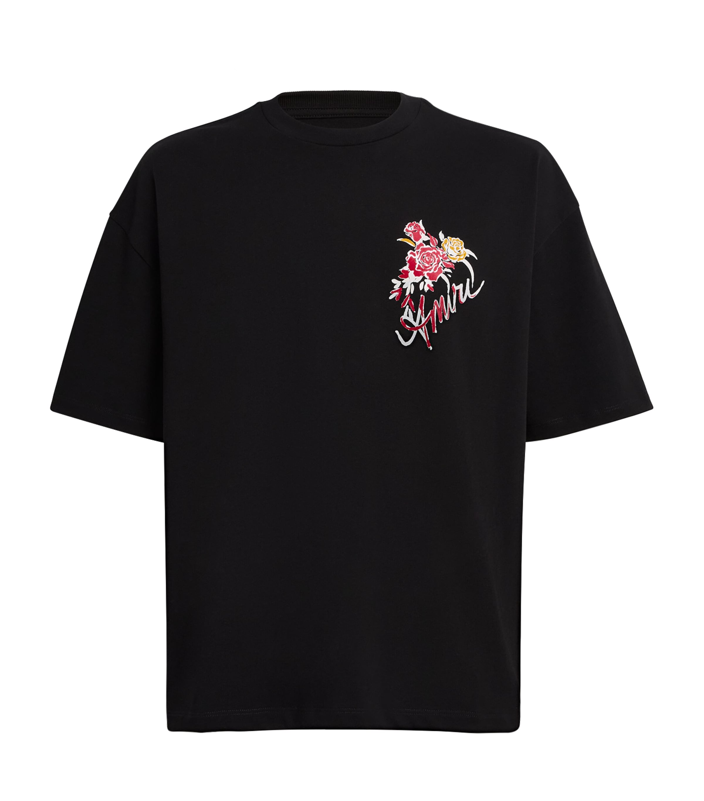 Amiri Cotton Roses Print T-shirt In Black