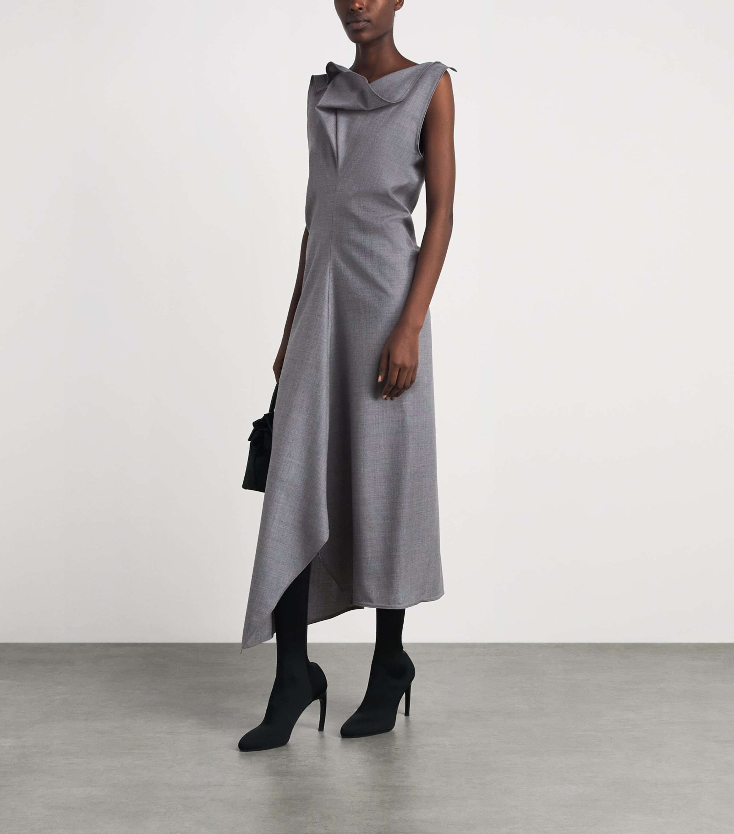 Victoria Beckham Womens Wool Draped Tailored Midi Dress Gry Mlng Image 2
