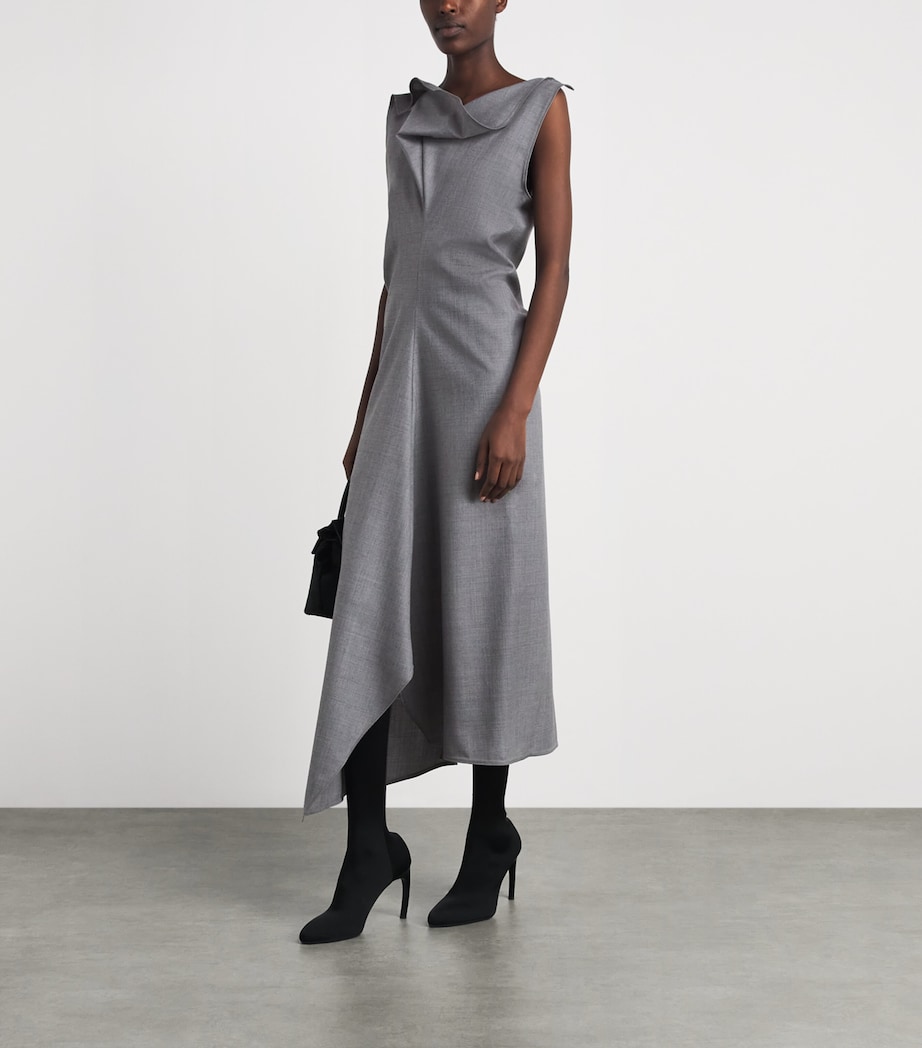 Victoria Beckham Womens Wool Draped Tailored Midi Dress Gry Mlng Image 2