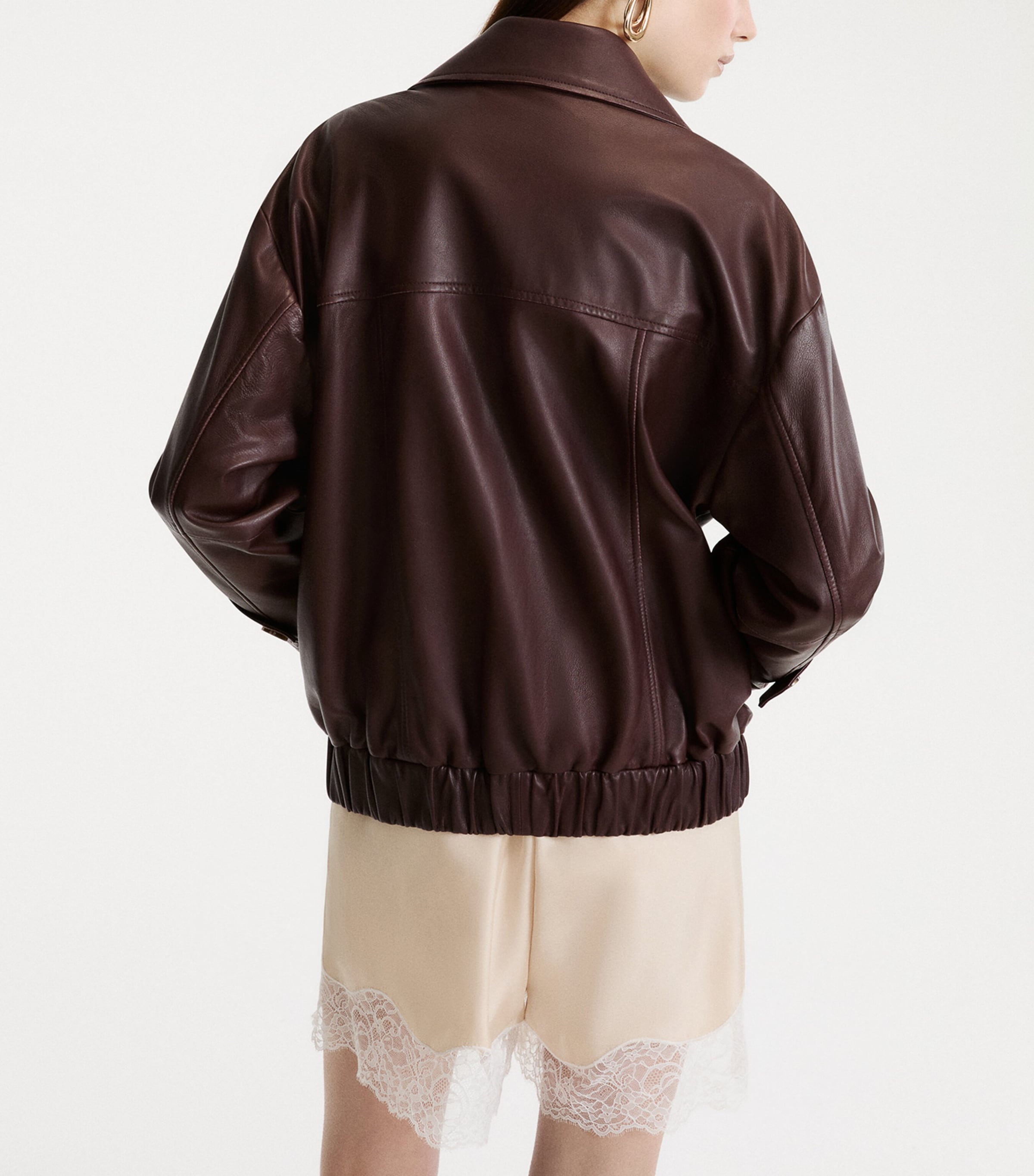 Marella Womens Leather Bomber Jacket Bordeaux Image 3