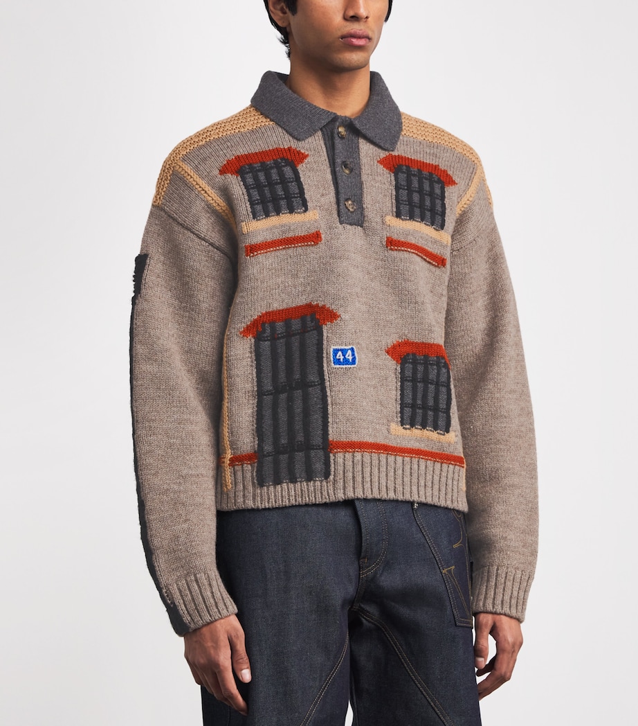 Wool Jacquard House Polo Sweater BEIGE MELANGE 133 Image 3