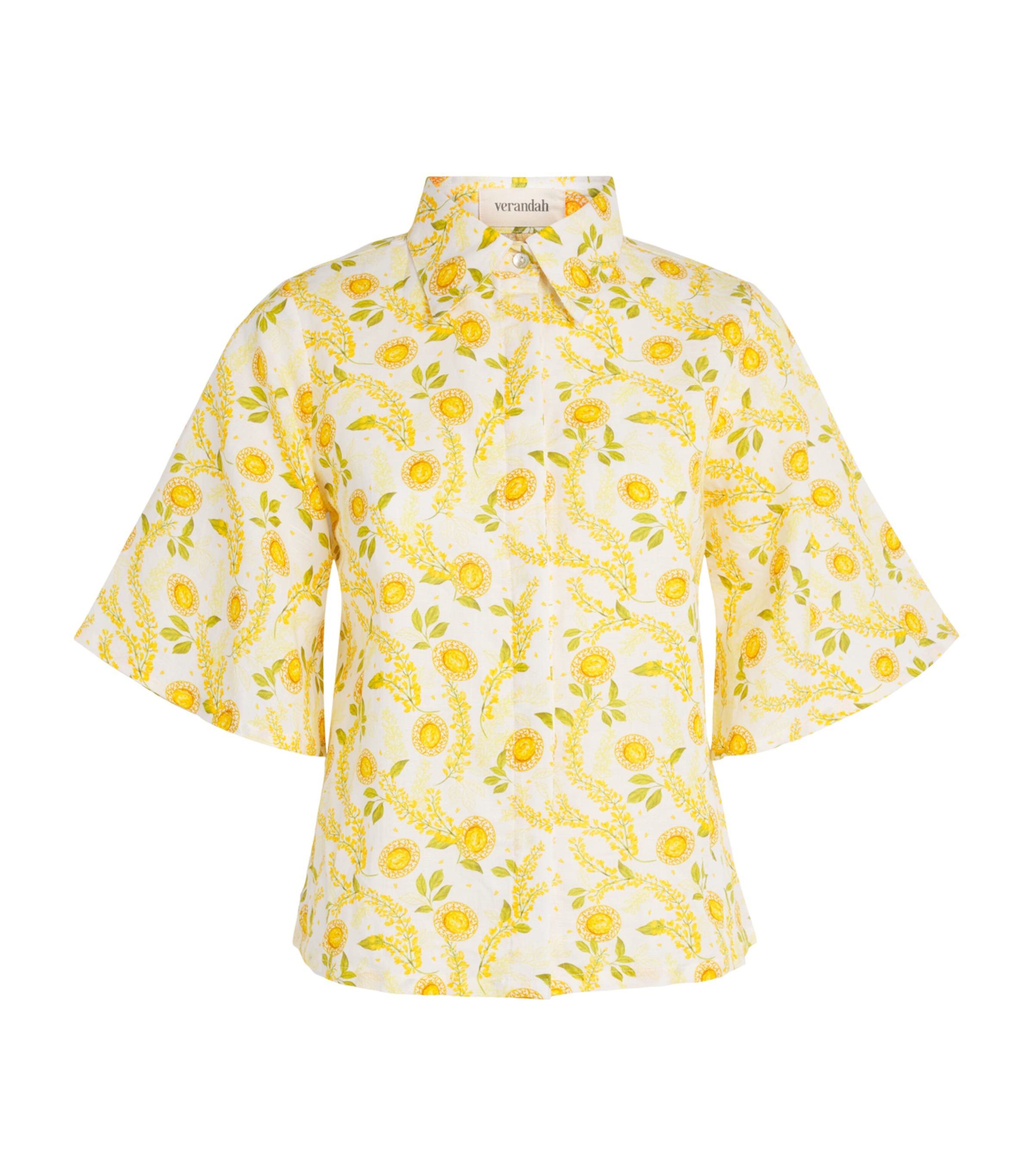Verandah Womens Linen-Cotton Floral Shirt Ylw Sapphre & Wstria Image 1