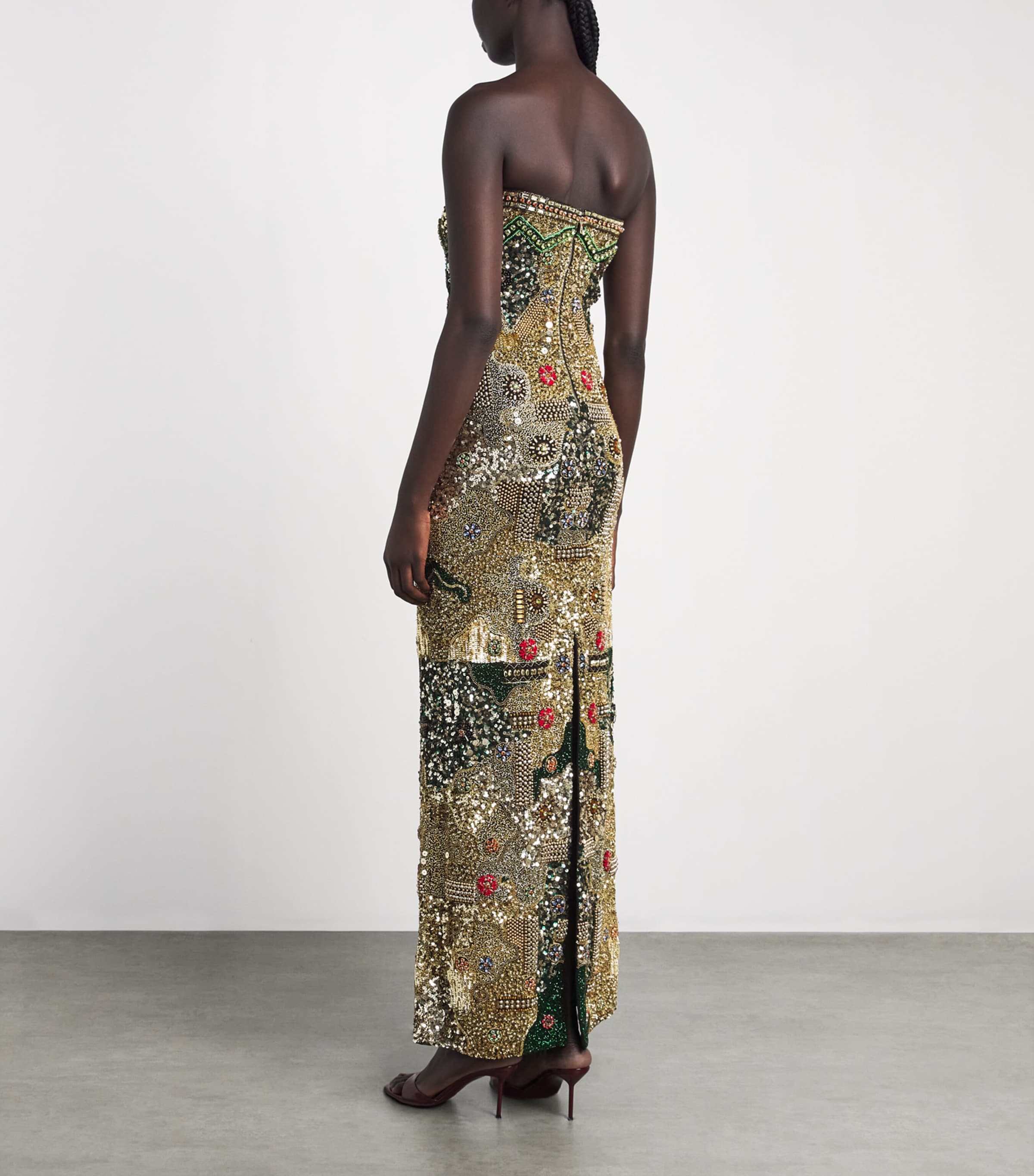 Alice+Olivia Womens Hand-Embroidered Delora Column Gown Gold/multi Image 4