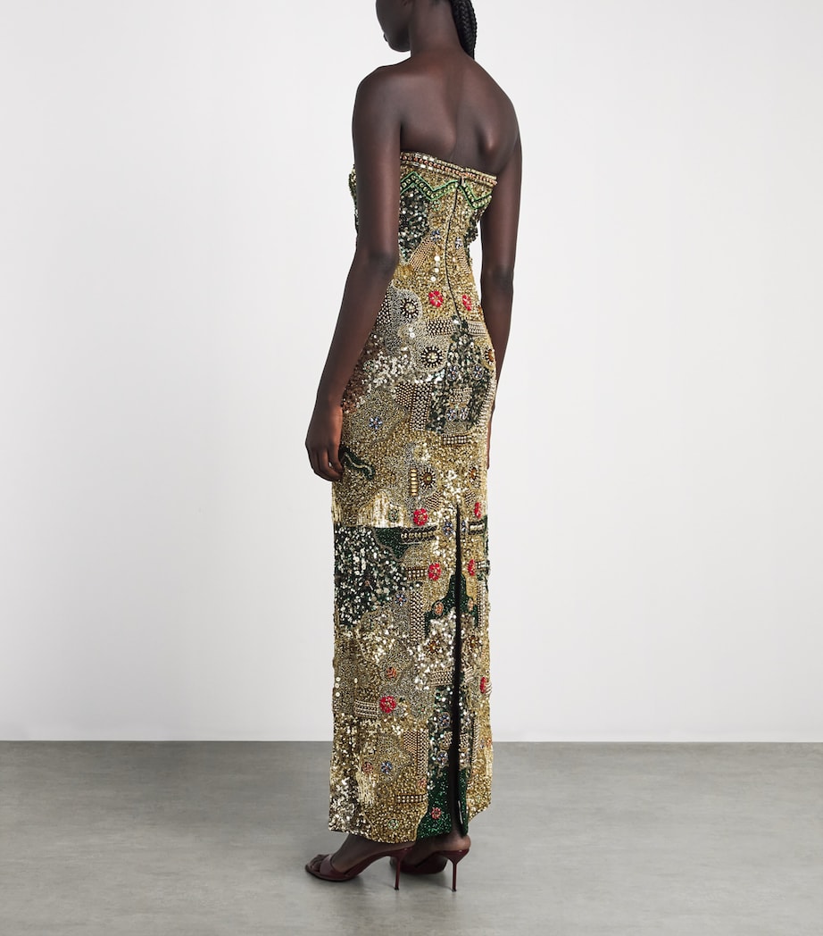 Alice+Olivia Womens Hand-Embroidered Delora Column Gown Gold/multi Image 4