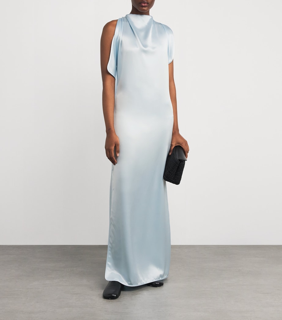 Satin Draped Chimera Maxi Dress L60 MISTY BLUE Image 2