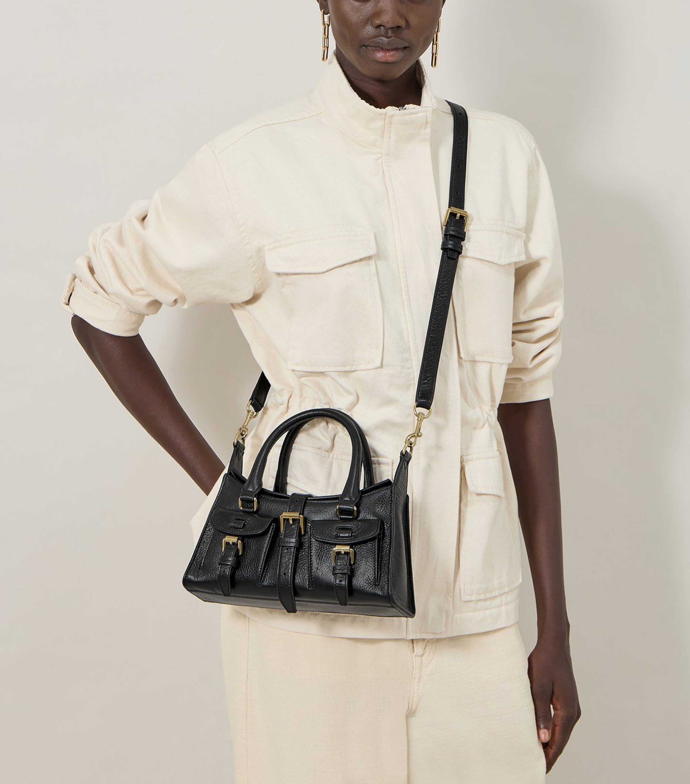 Mini Leather Roxanne Top-Handle Bag BLACK Image 5