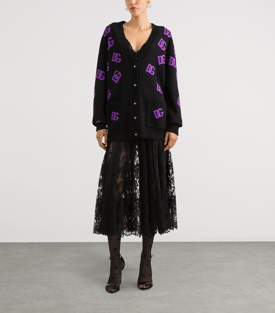 Virgin Wool Logo Cardigan N9867-NERO/VIOLA Image 2