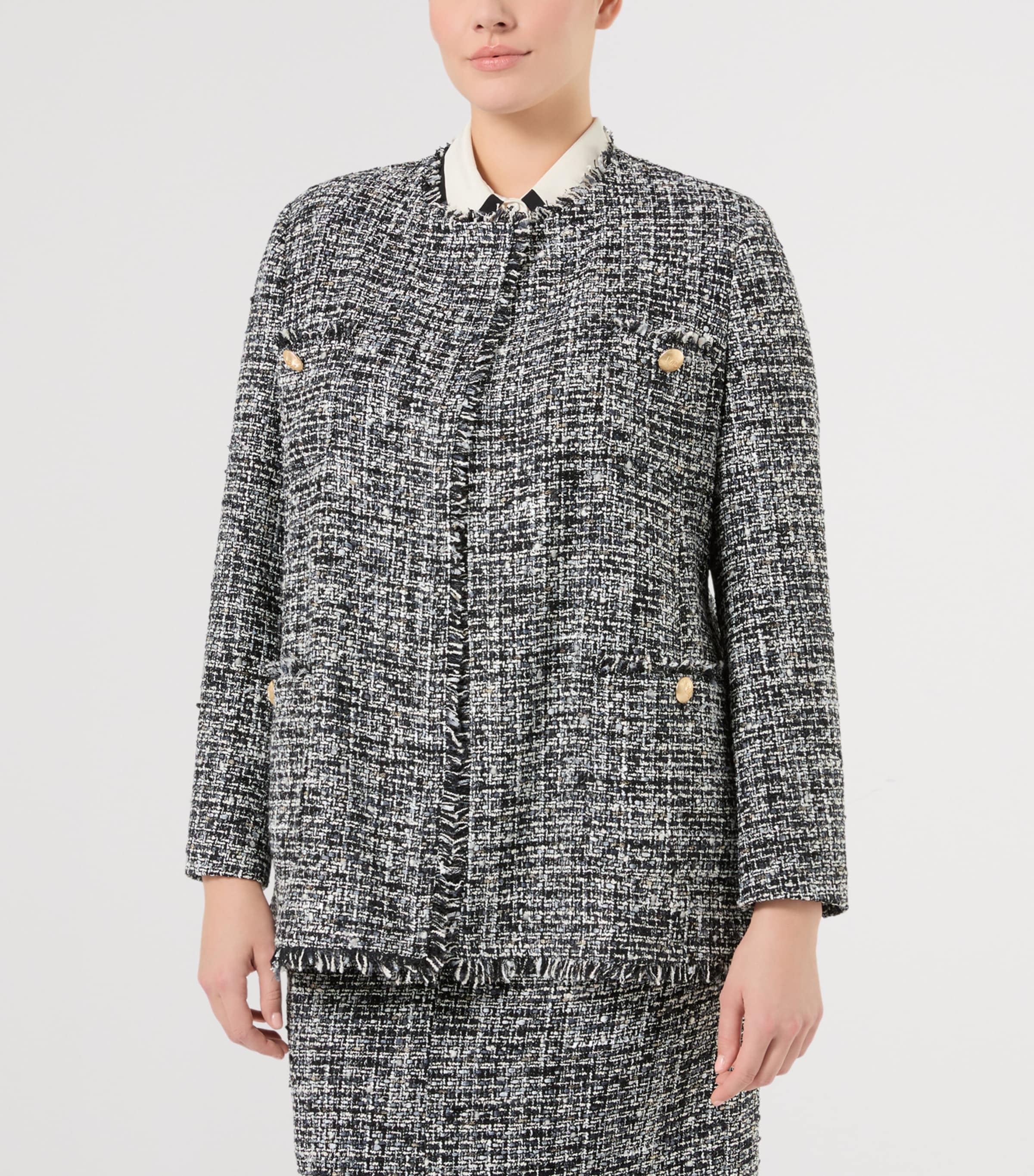Marina Rinaldi Womens Tweed Jacket Black White Image 3