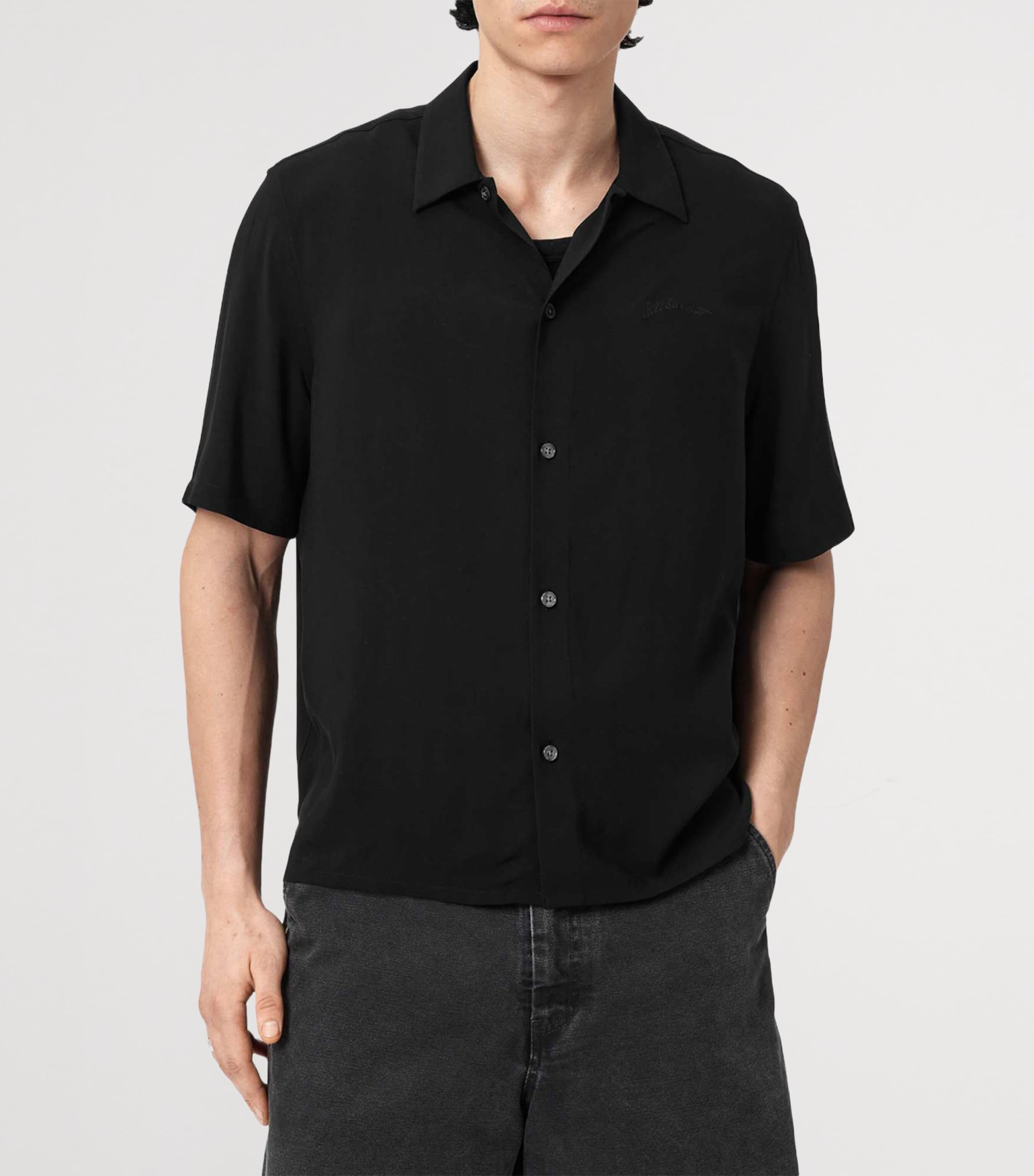 AllSaints Mens Baron Short-Sleeve Shirt Jet Black Image 6