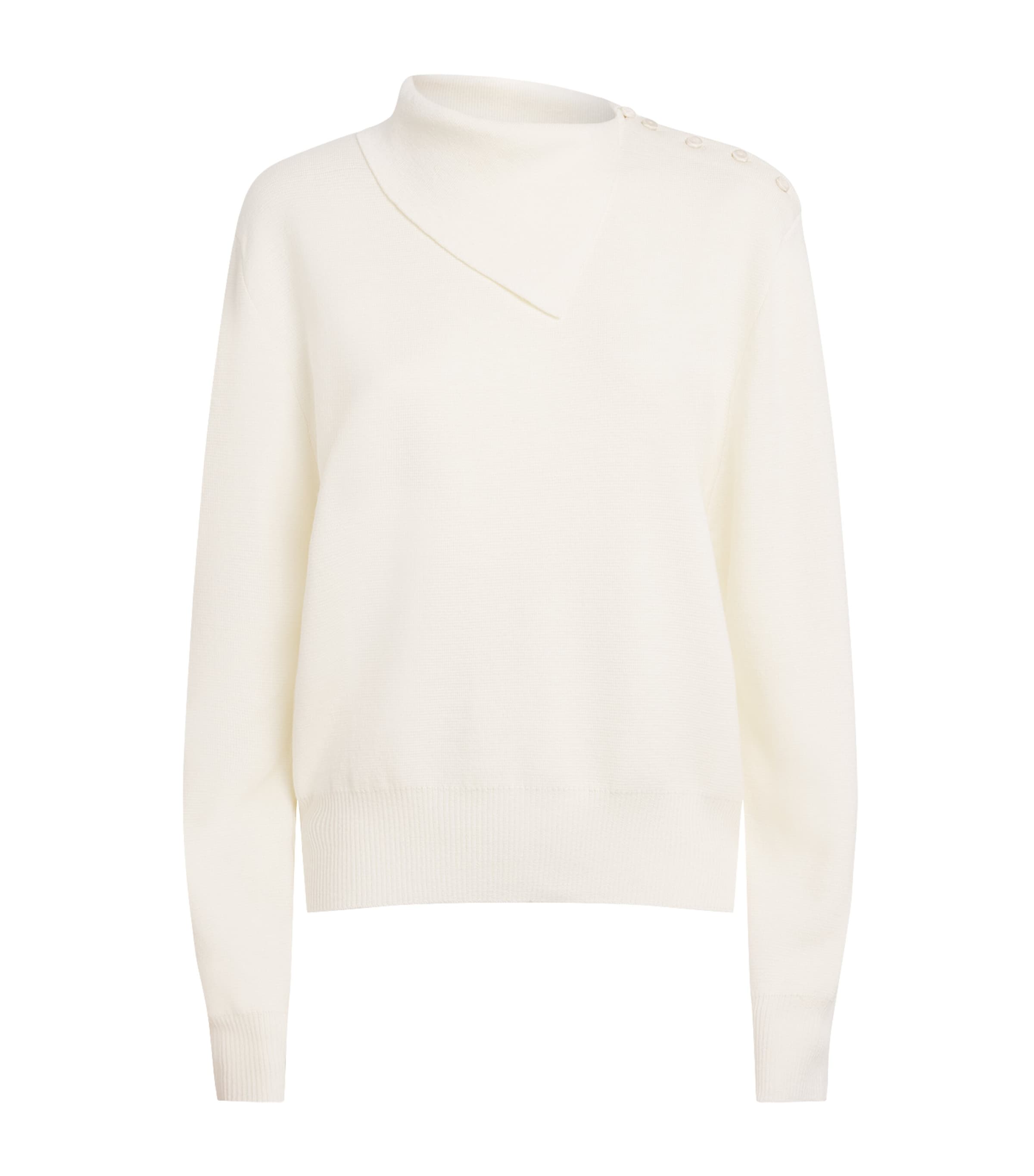 Róhe Womens Merino Wool Uneven-Collar Polo Sweater Off White Image 1