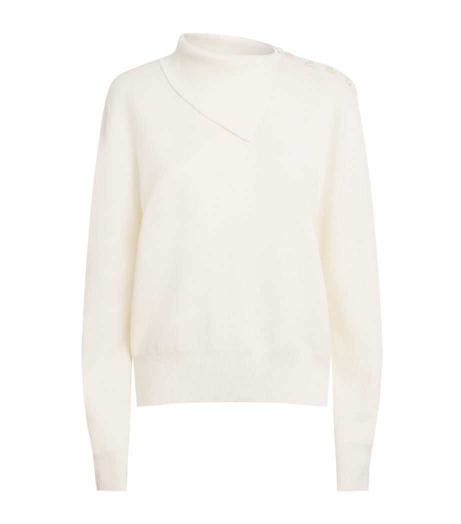 Róhe Womens Merino Wool Uneven-Collar Polo Sweater Off White Image 1
