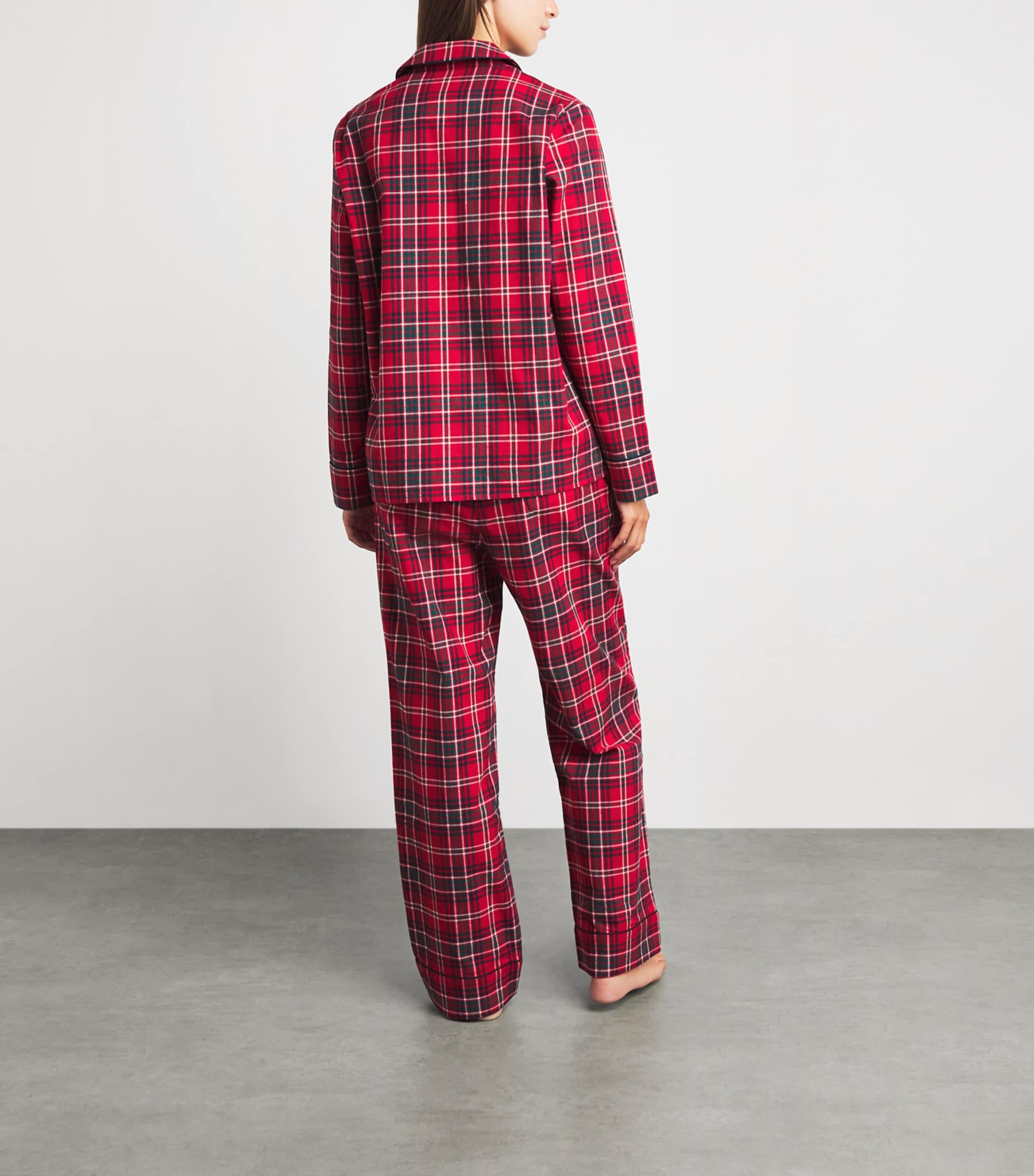 Harrods Womens Cotton Tartan Pyjama Set Red Image 4