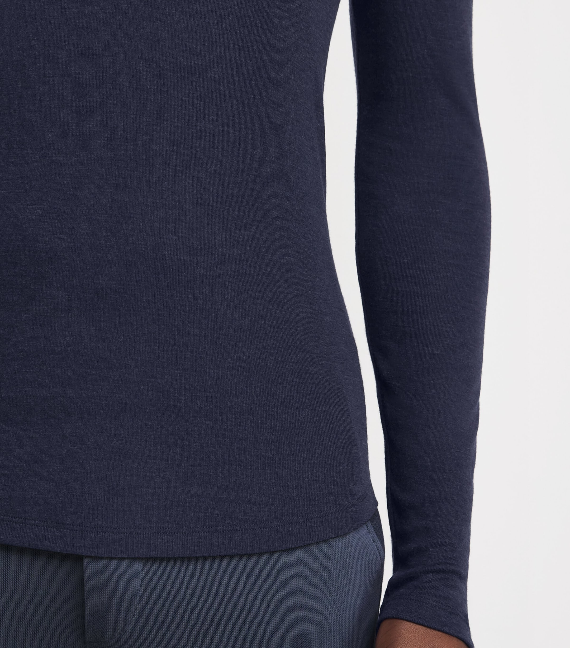 Hanro Mens Cotton Living Long-Sleeve T-Shirt Deep Navy Image 7