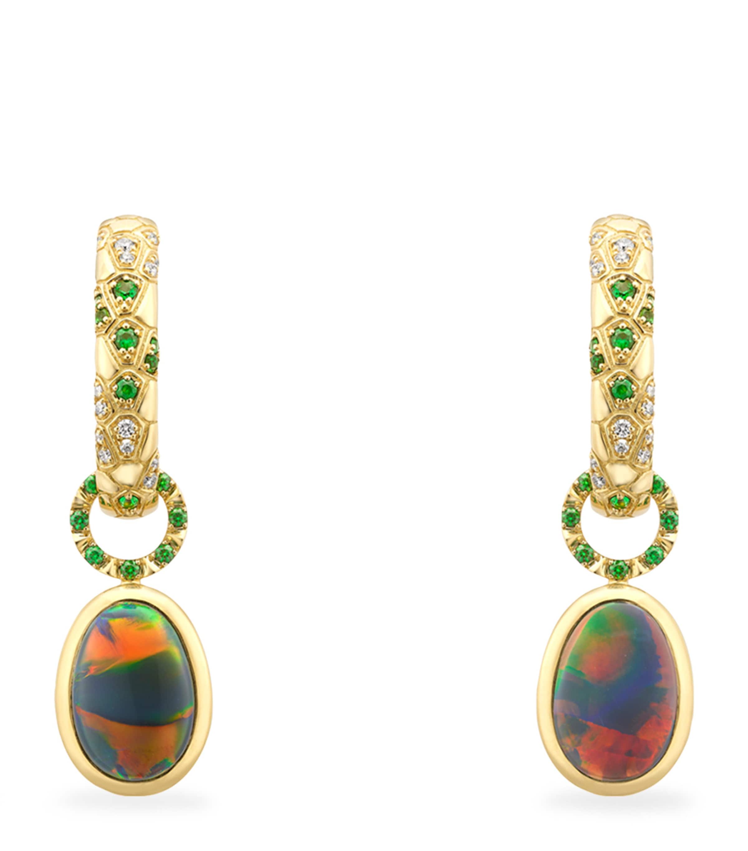 Yellow Gold, Diamond, Opal and Tsavorite Green Mamba Inside Africa Earrings YELLOW GOLD Image 1