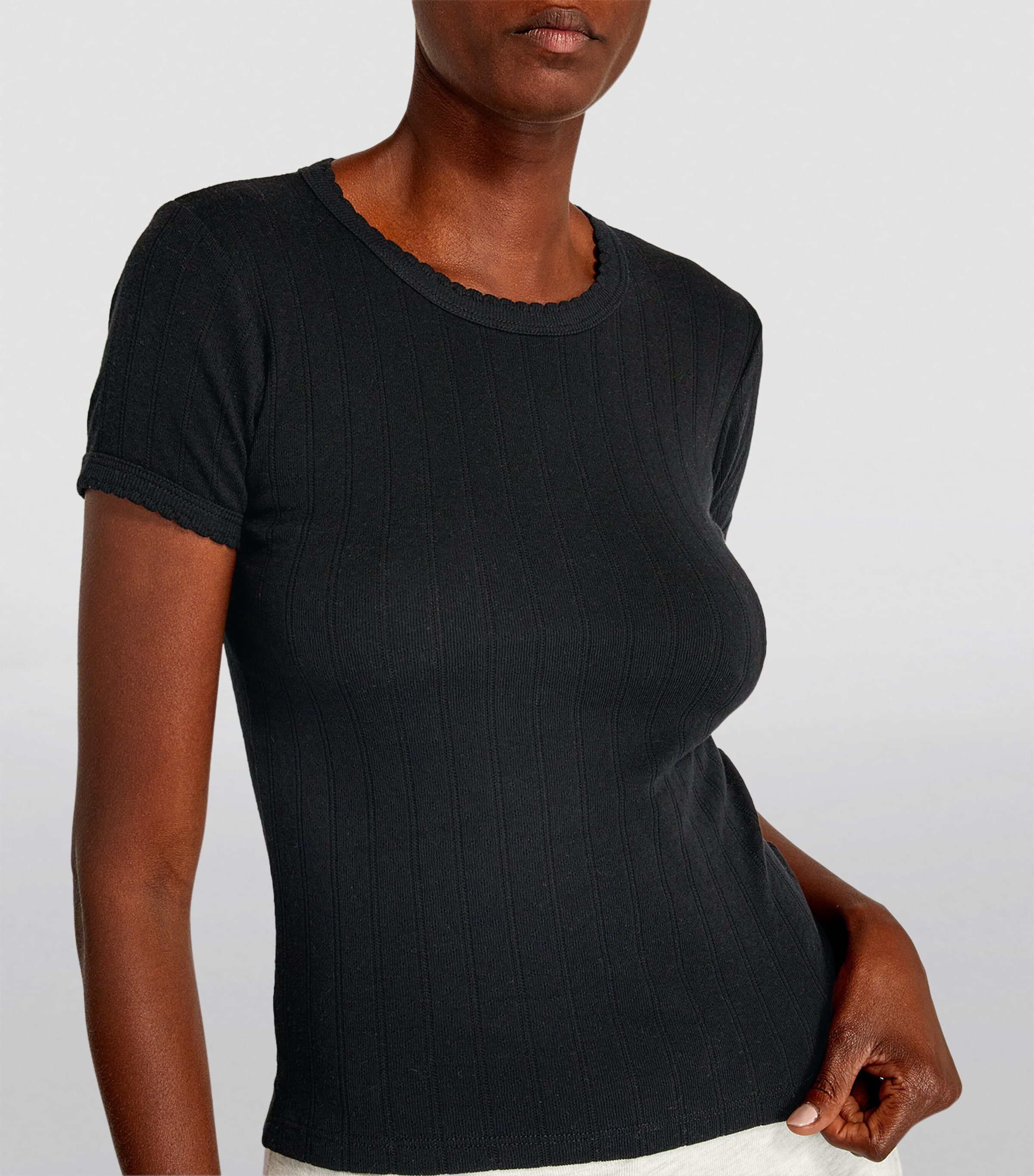 Slim Fit Pointelle T-Shirt BLACK Image 5