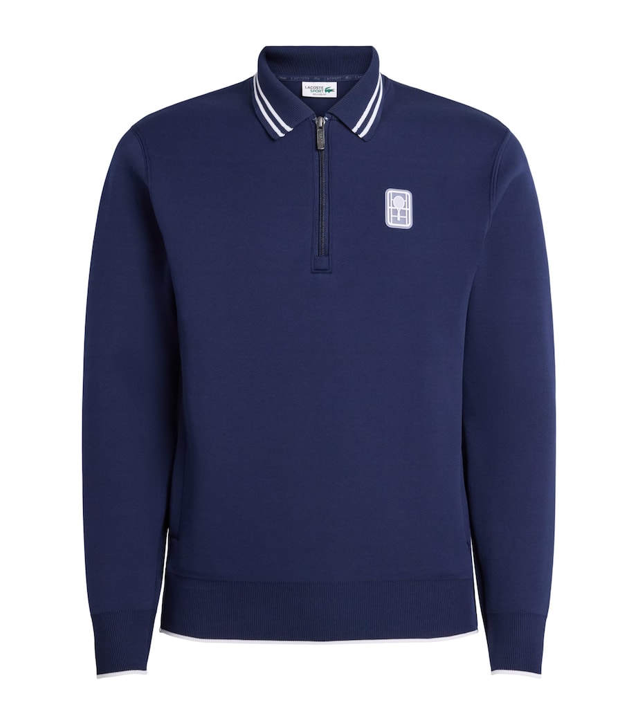 Lacoste Mens Heritage Polo-Collar Zipped Sweatshirt Navy Blue Image 1
