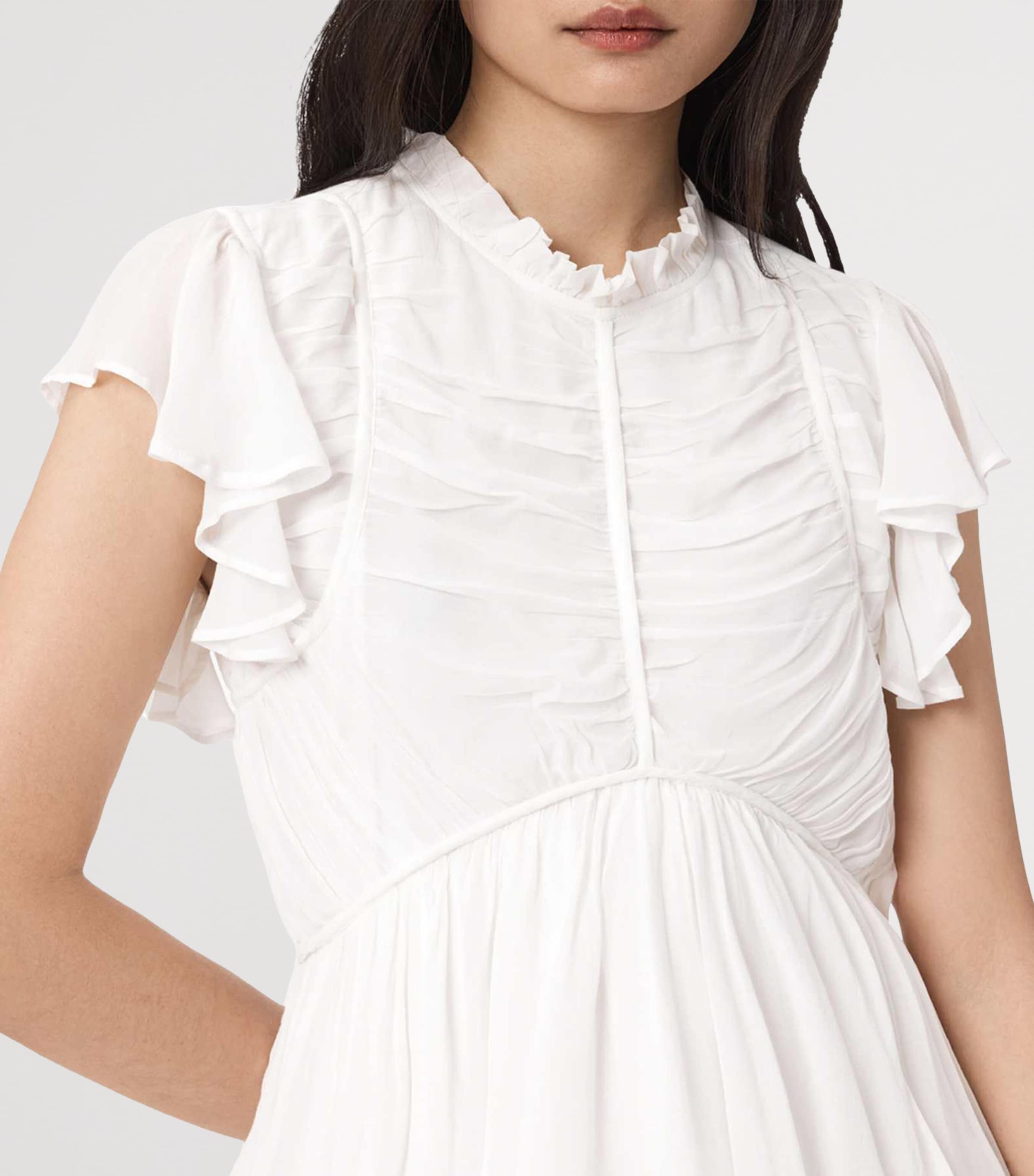AllSaints Womens Ruffled High-Low Shaela Maxi Dress Optic White Image 5