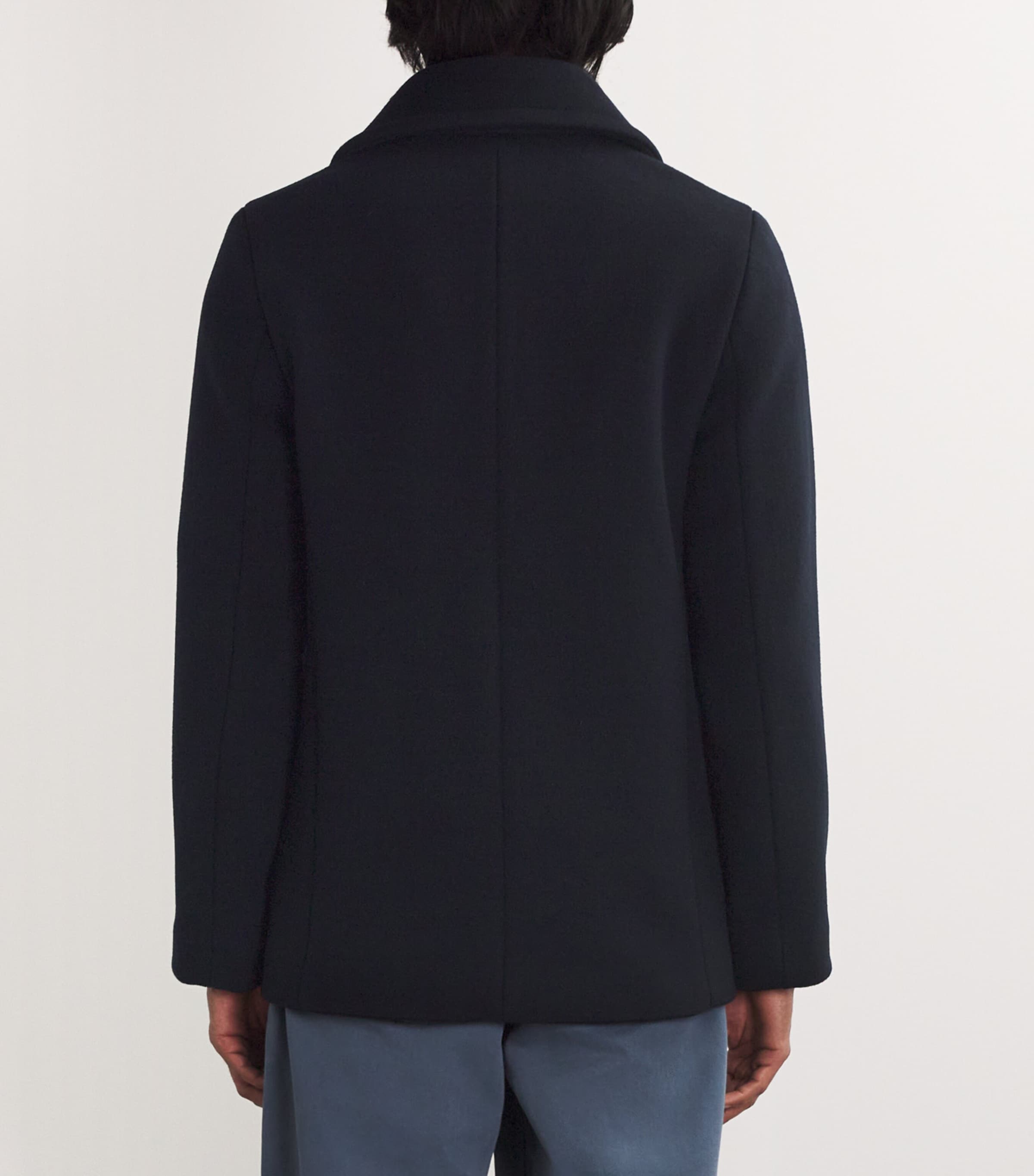 Sandro Paris Mens Wool-Blend Peacoat Navy Blue Image 4