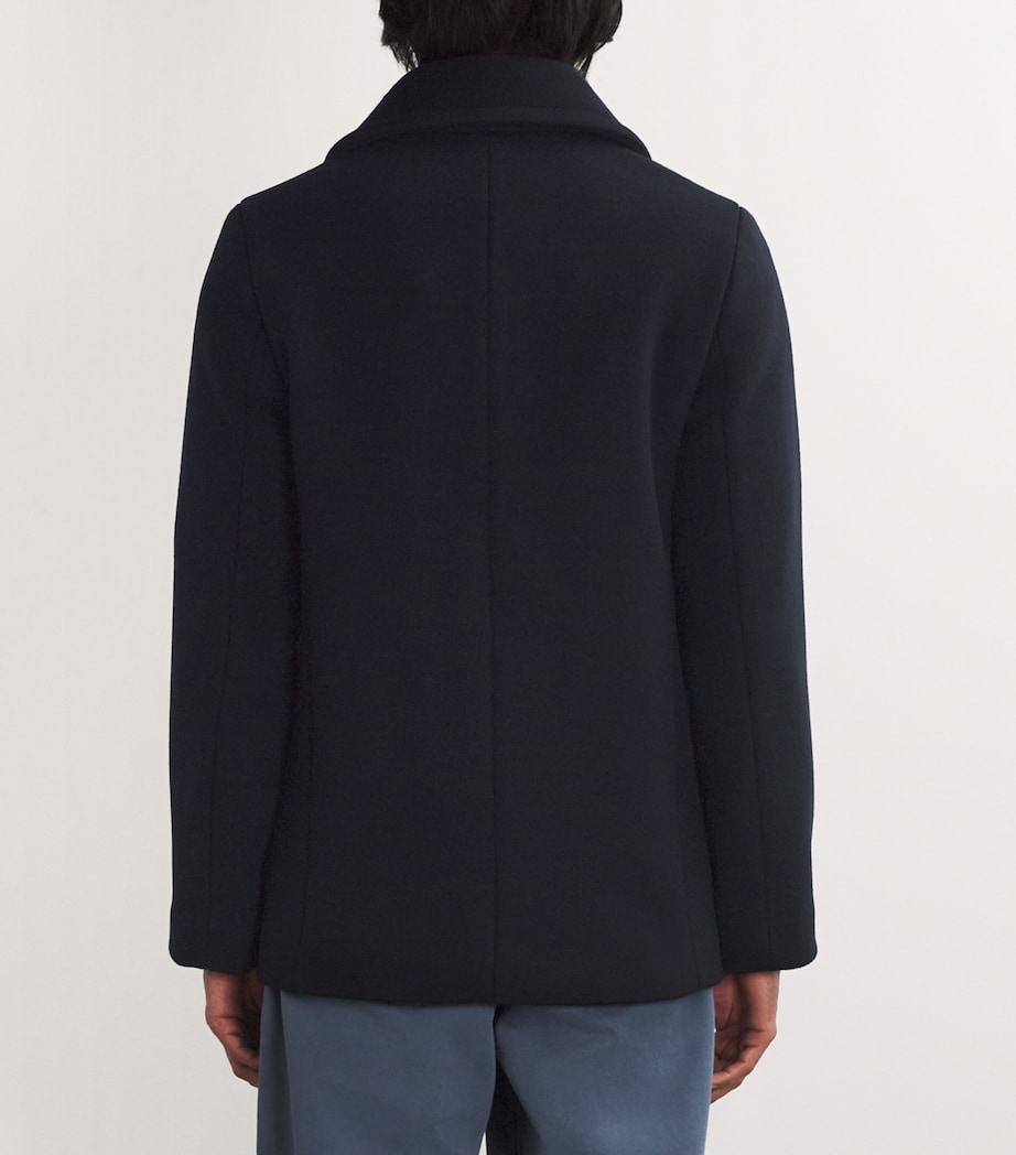 Sandro Paris Mens Wool-Blend Peacoat Navy Blue Image 4