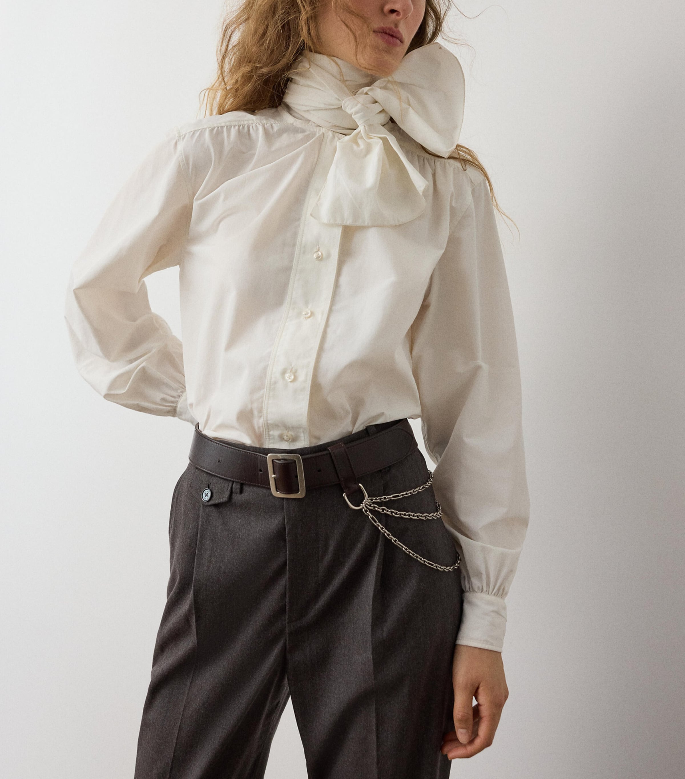 Ralph Lauren Collection Womens Poplin Tie-Neck Dara Blouse Cream Image 4