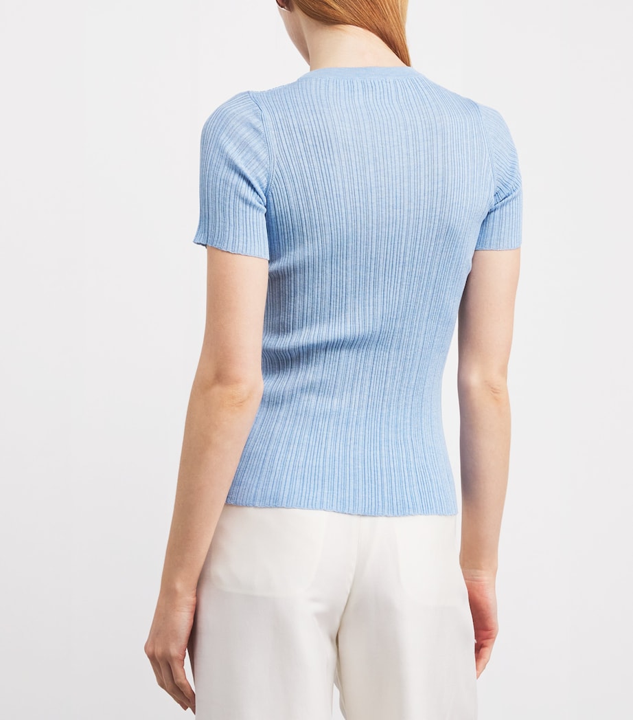 Agnona Womens Cotton-Silk Ribbed Top Light Blue Acqua Light Image 4