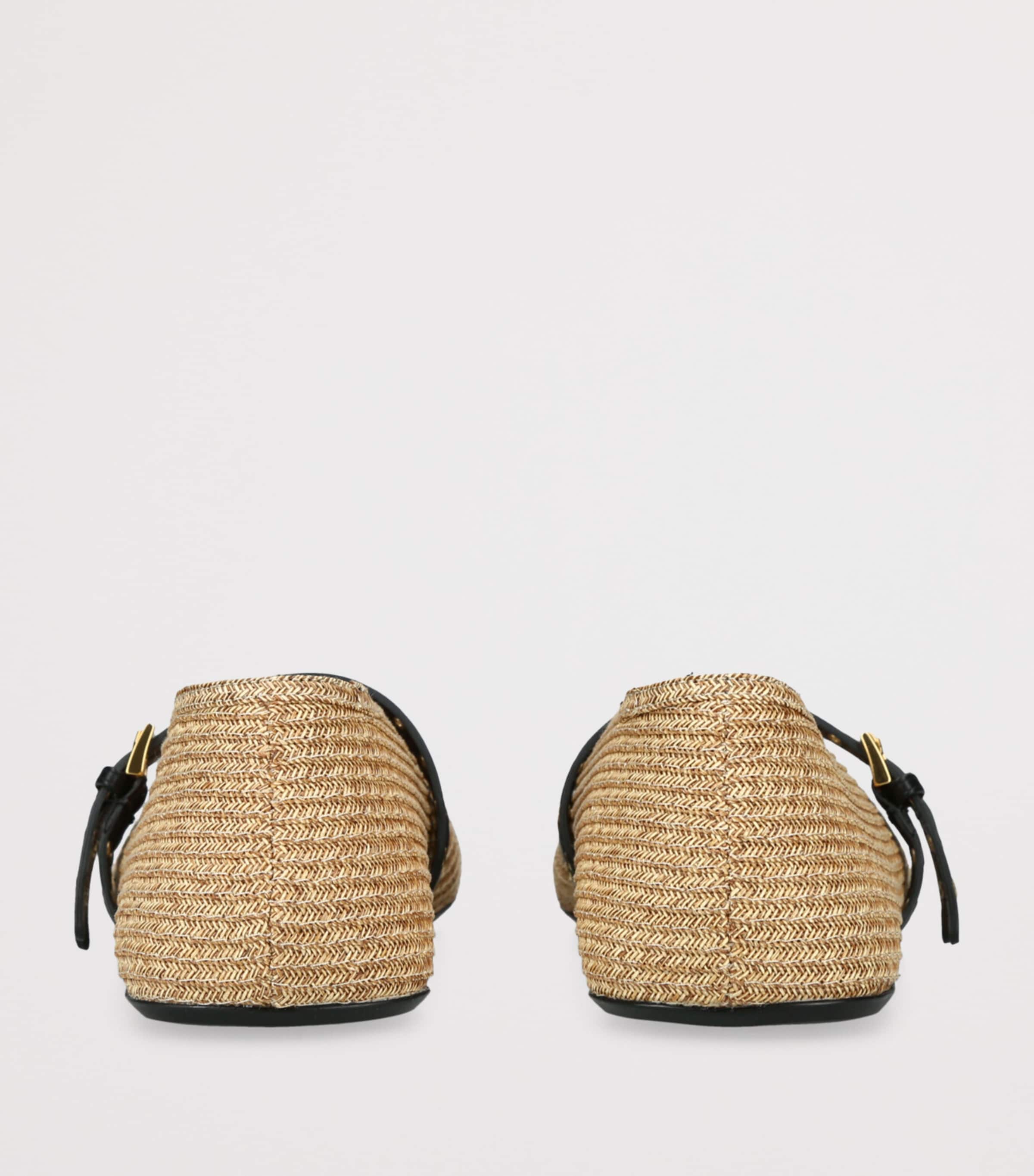 Raffia-Leather Ballet Flats BEIGE COMB Image 2