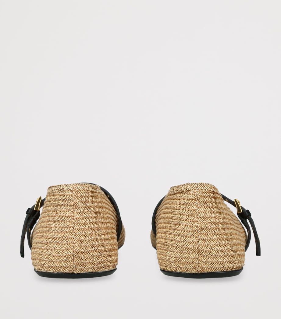 Raffia-Leather Ballet Flats BEIGE COMB Image 2