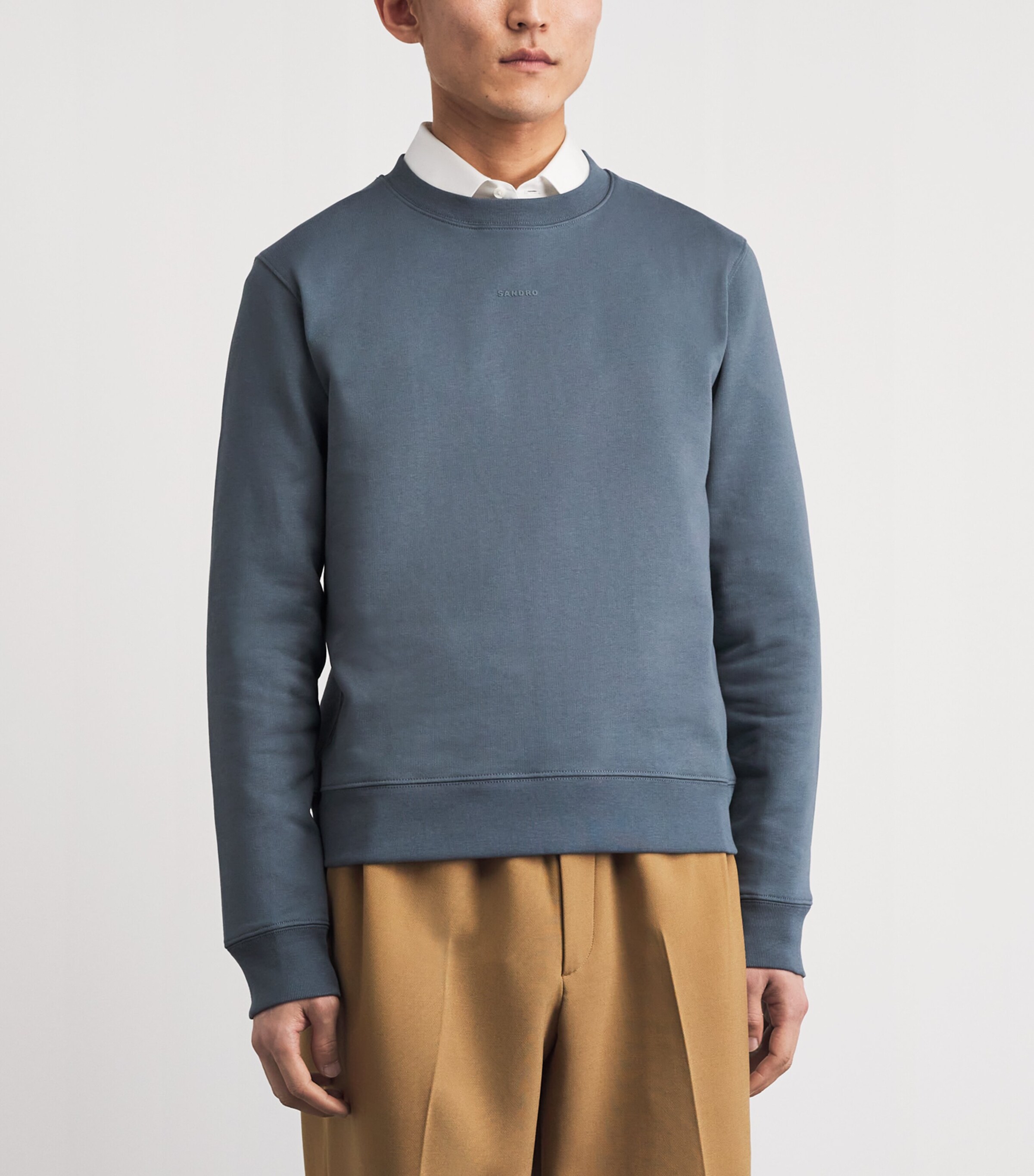 Sandro Paris Mens Cotton Logo Sweatshirt Grey / Blu Image 4