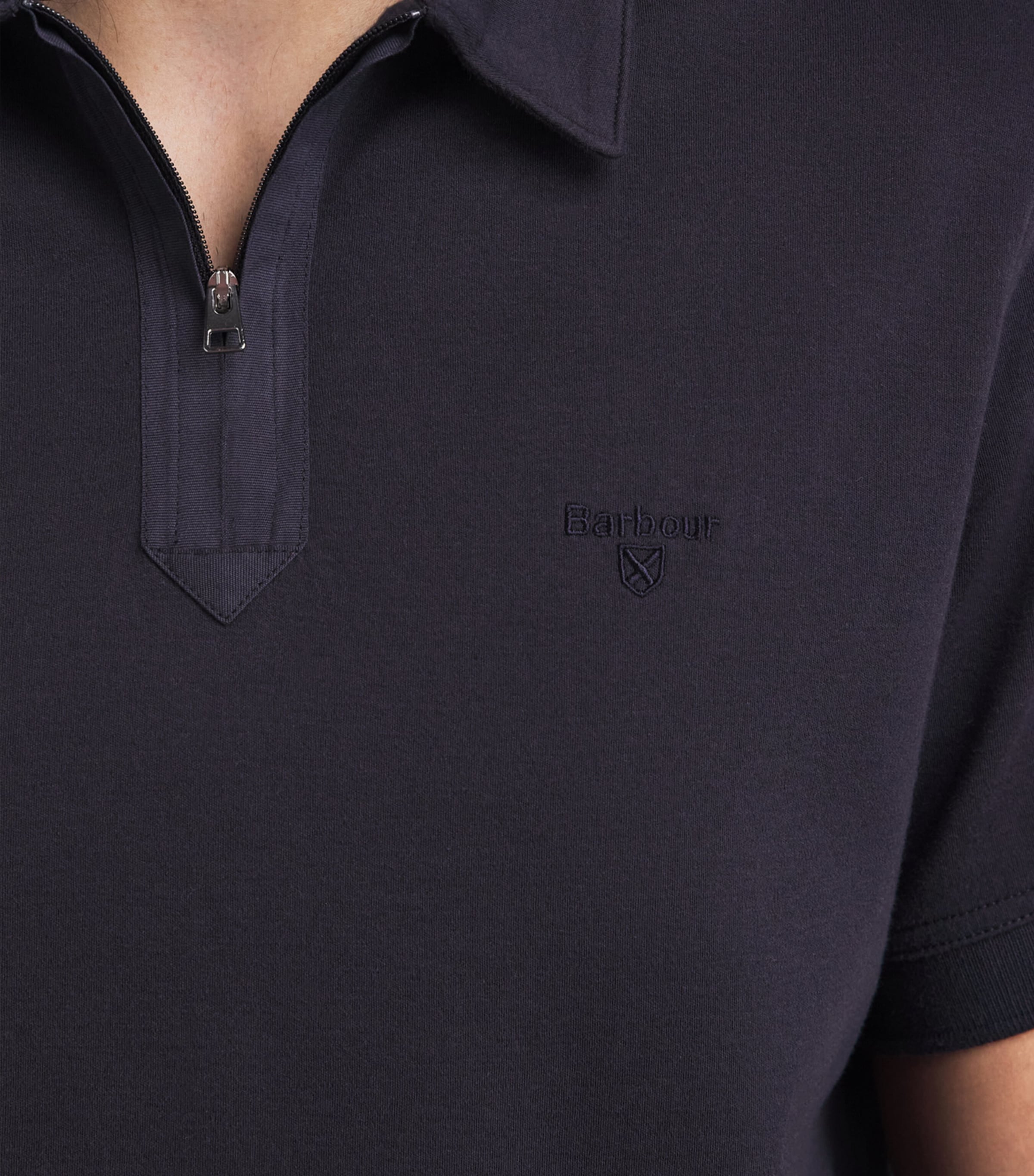 Barbour Mens Zip-Up Crackehall Polo Shirt Dark Navy Image 3