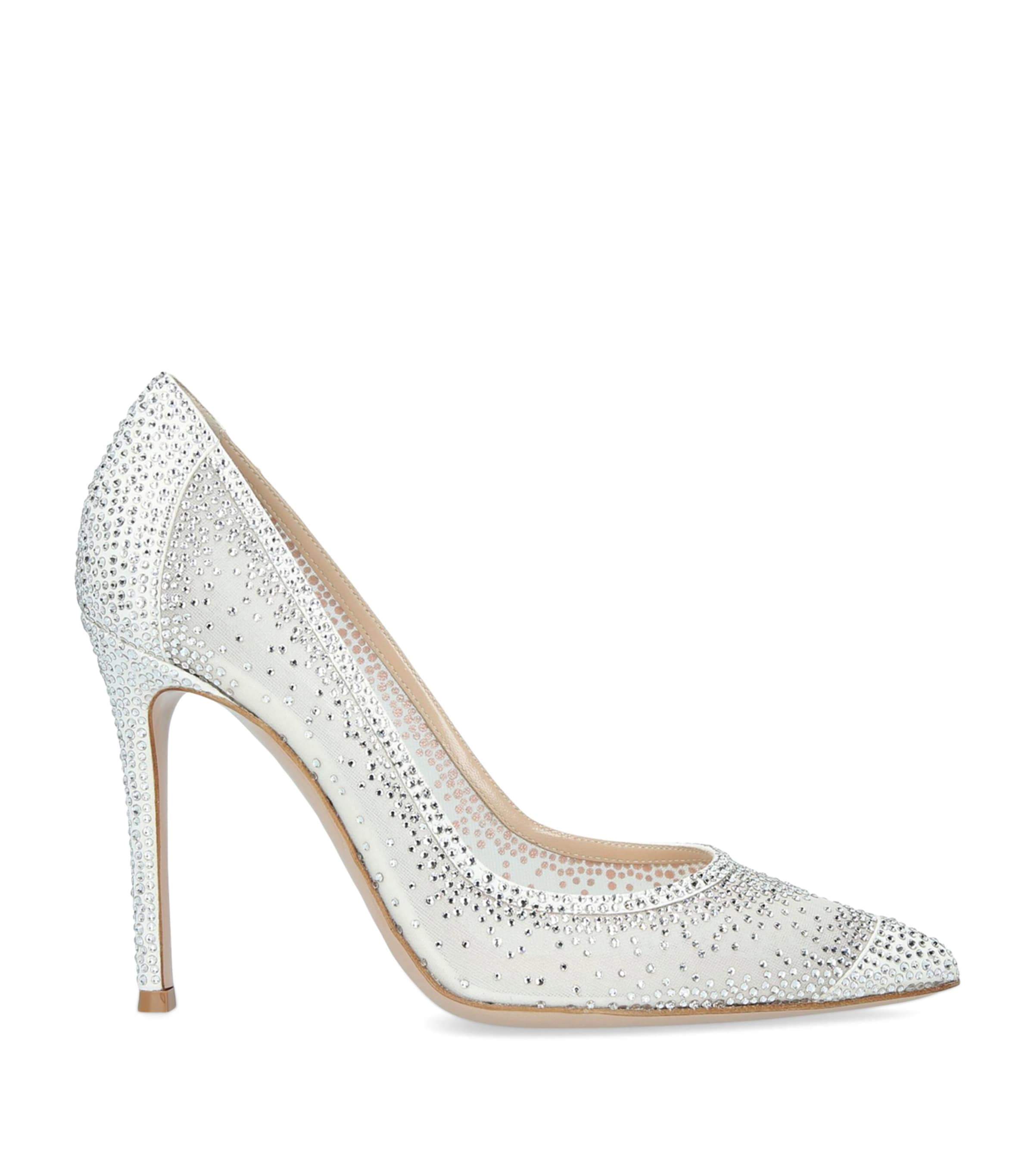 Gianvito Rossi Rania 95 Suede-trimmed Crystal-embellished Organza Pumps In Silver