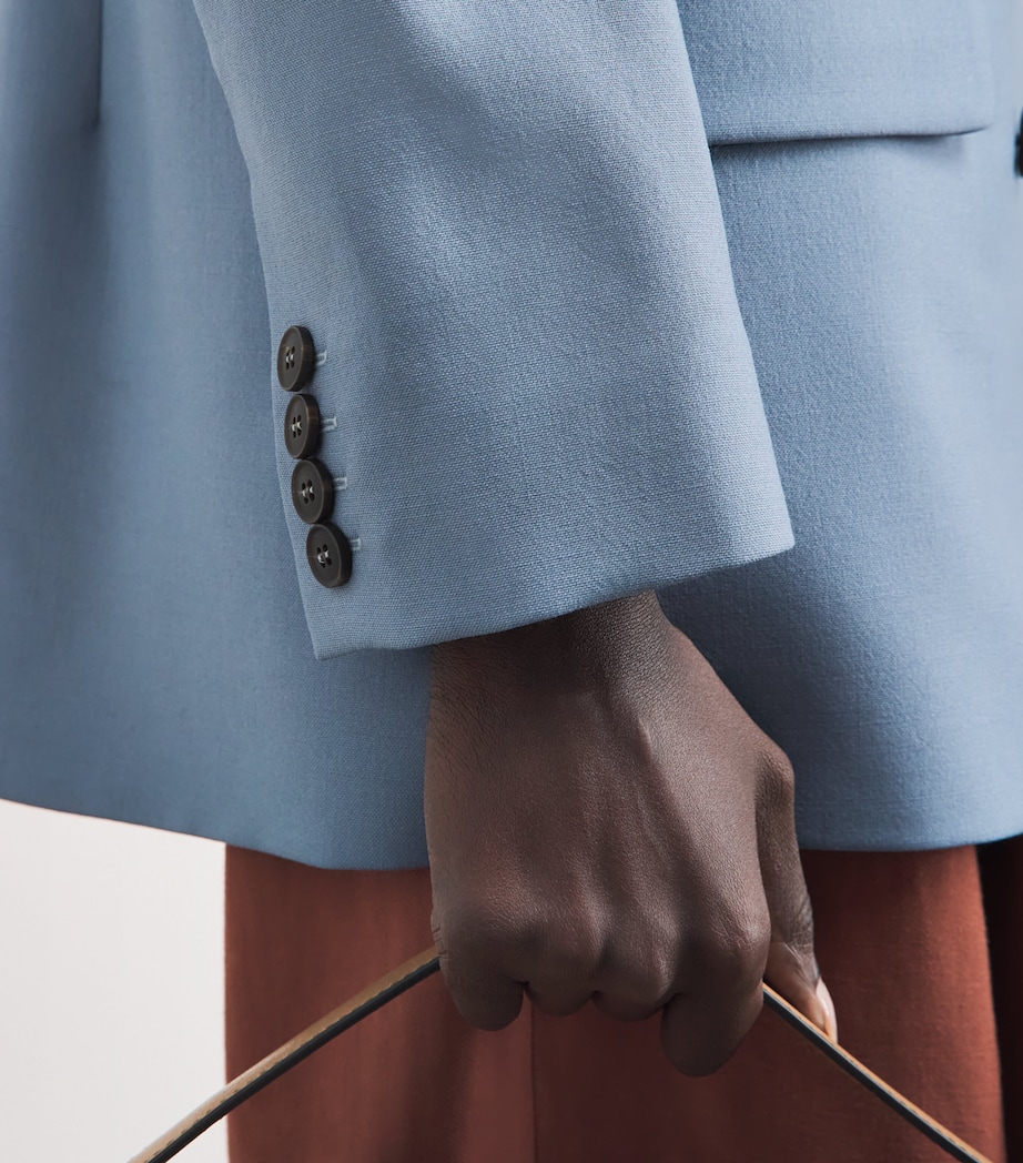 Laura Pitharas Womens Wool Double-Breasted Blazer Steel Blue Image 3