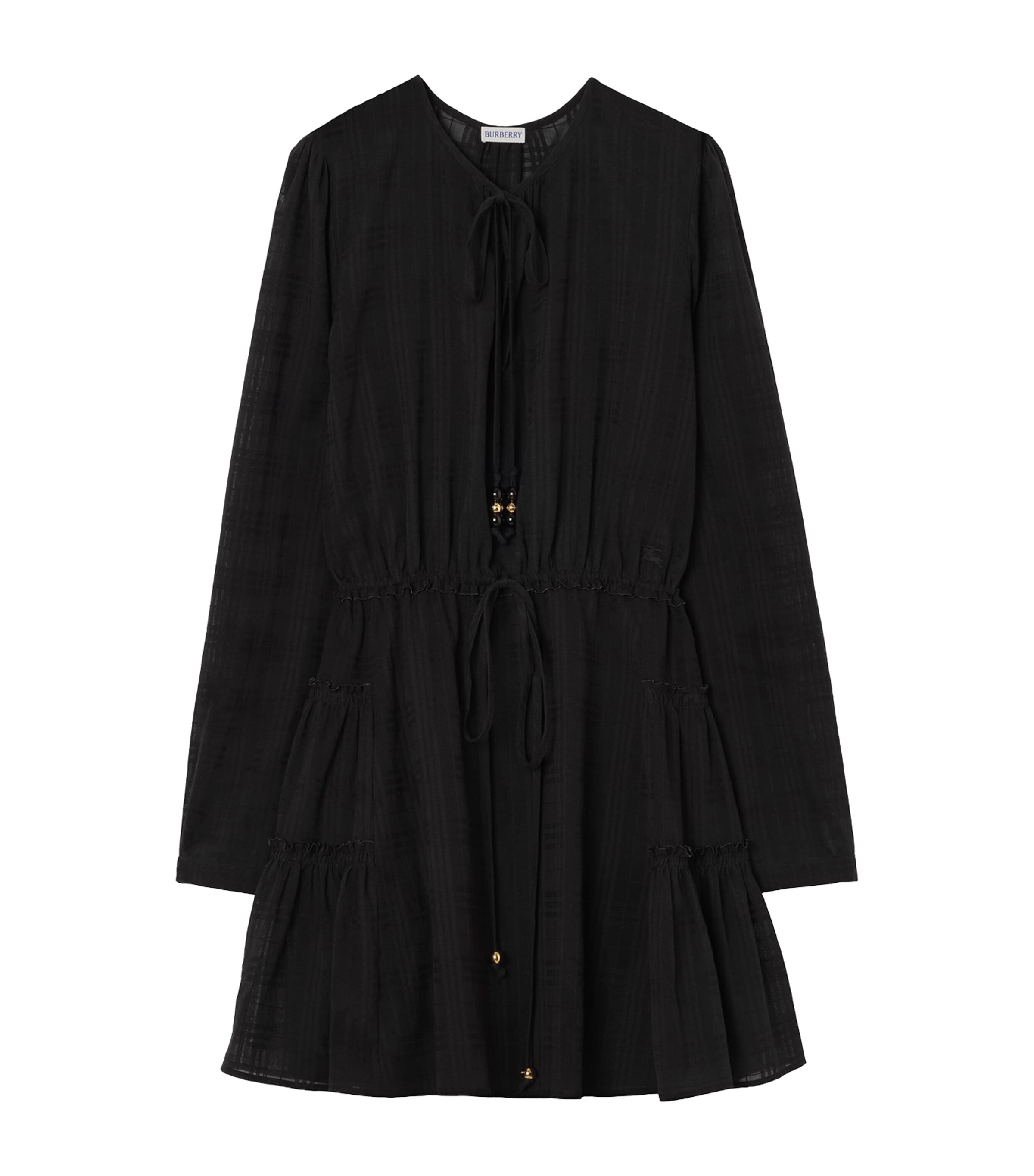 Burberry Womens Cotton Voile Mini Dress Black Ip Check Image 1