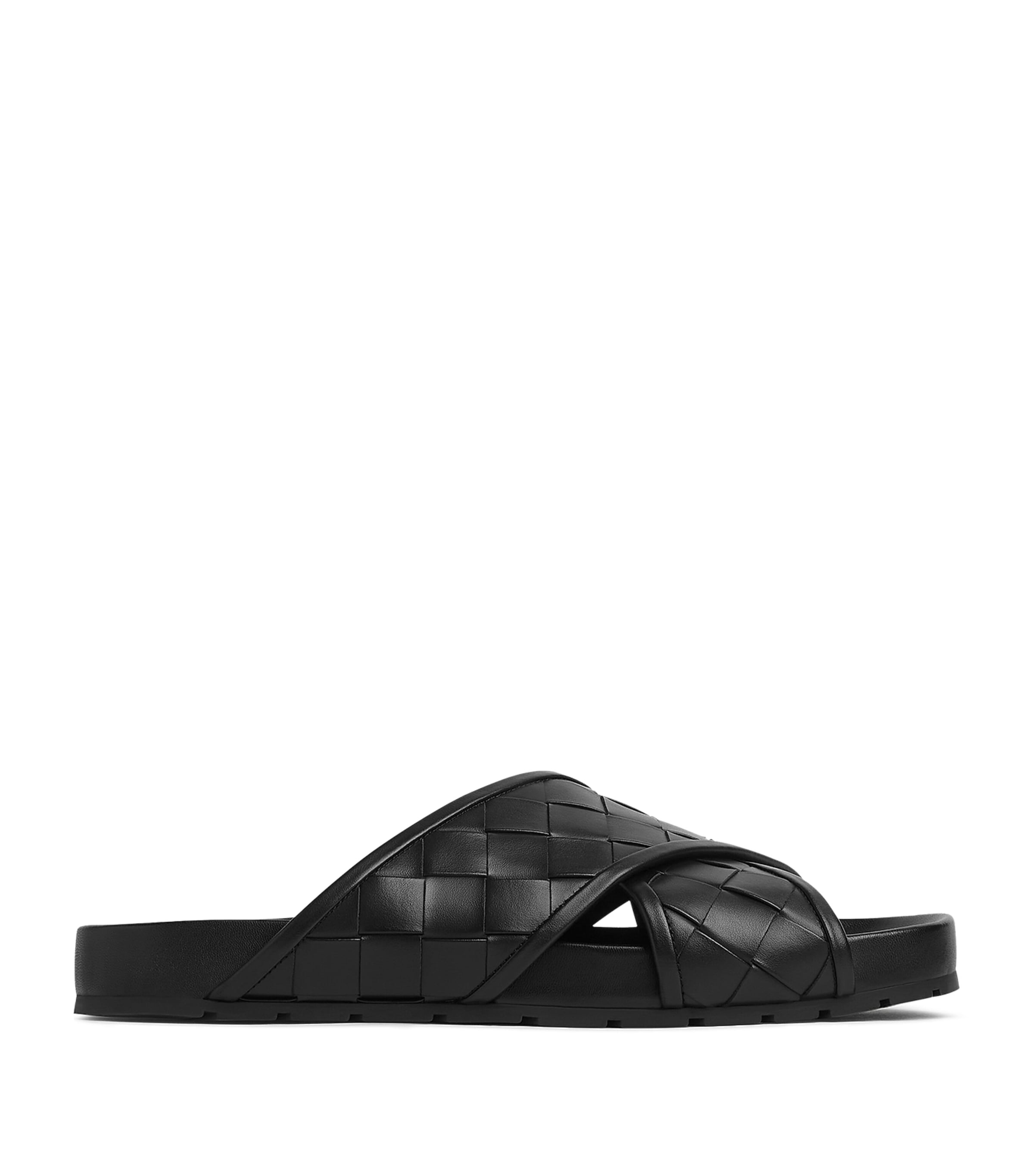 Shop Bottega Veneta Leather Intrecciato Tarik Sandals In Black