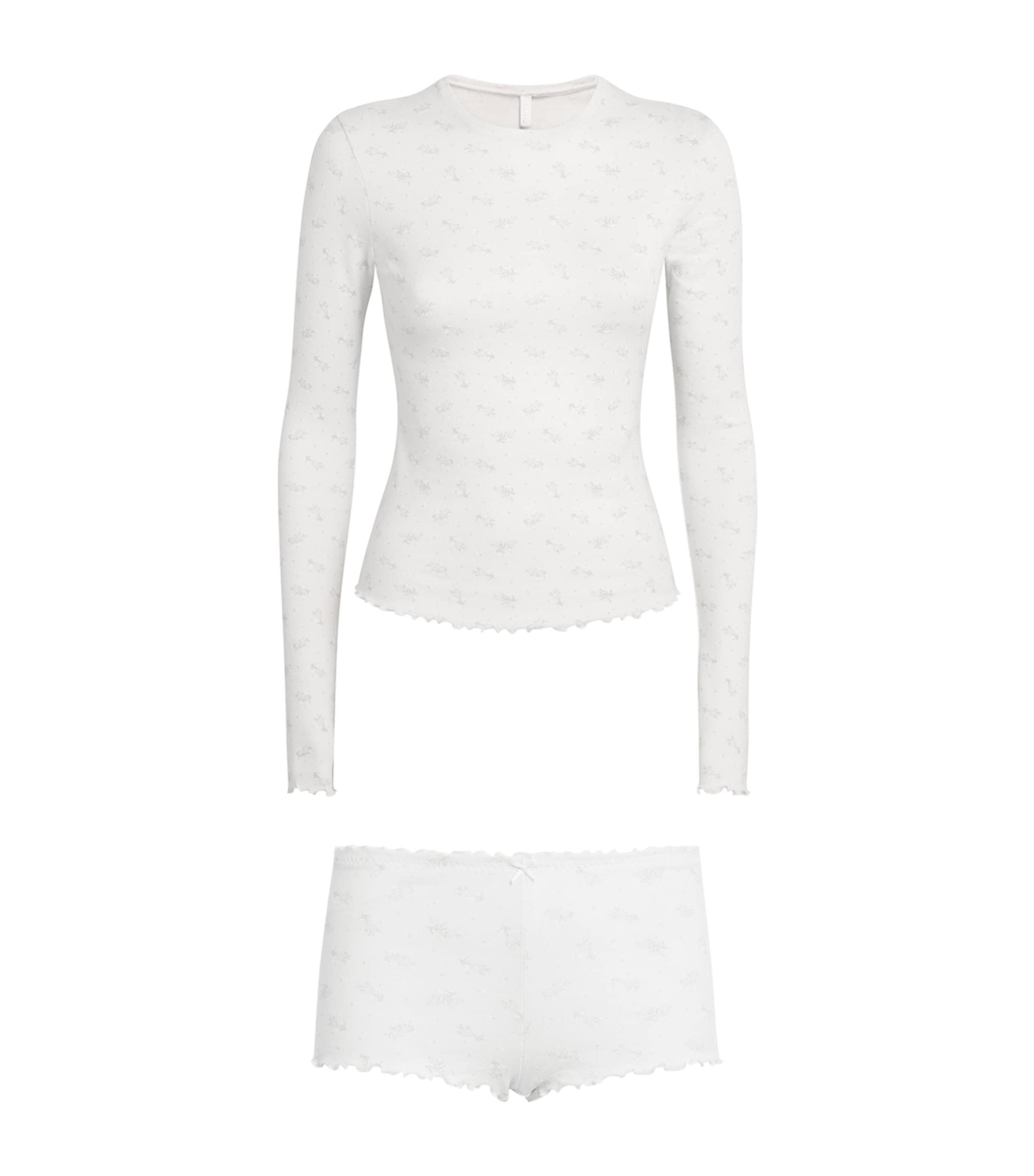 Skims Pointelle Long-sleeve Pyjama Set In White
