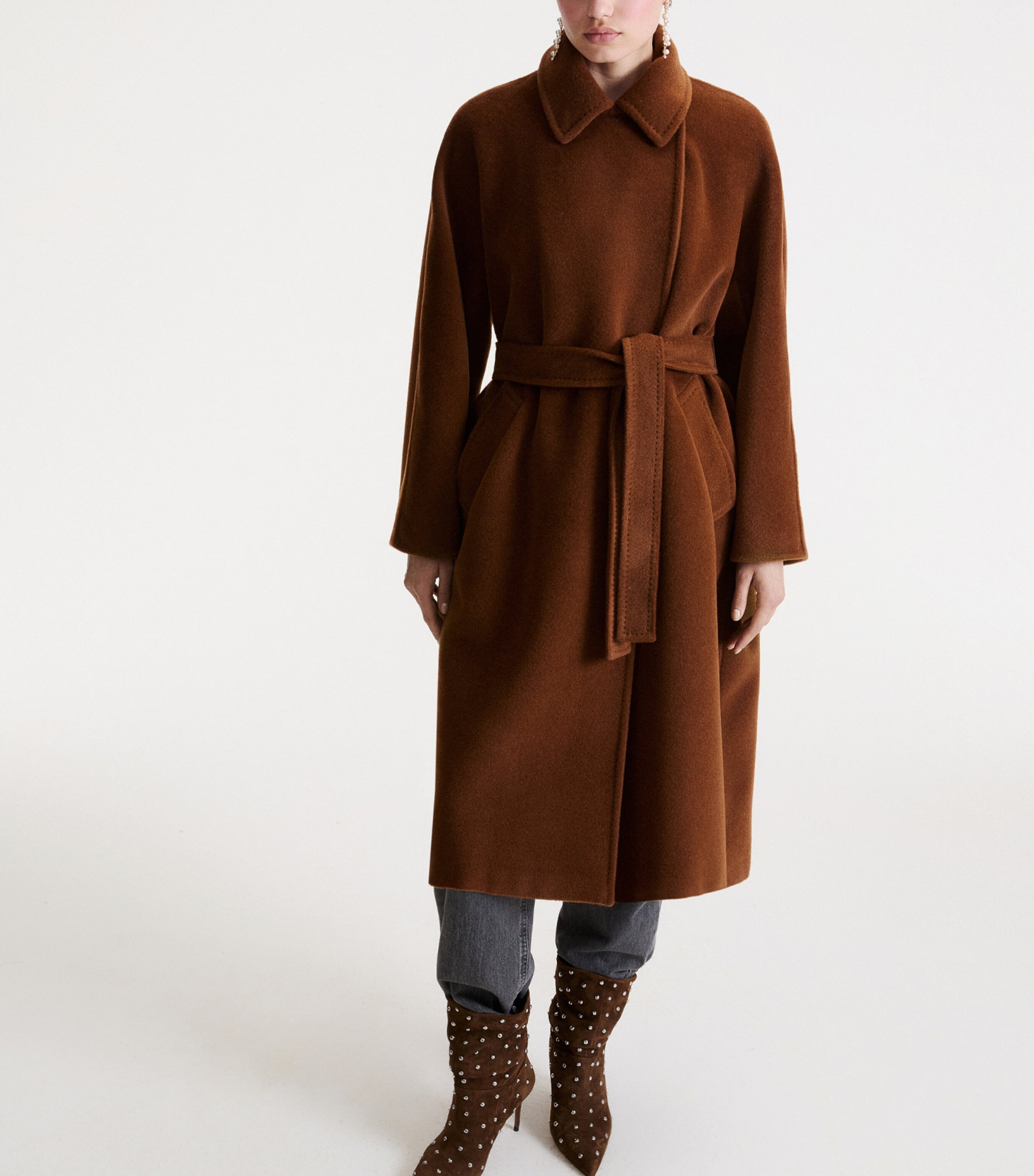 Marella Womens Virgin Wool Wrap Coat Caramel Image 5
